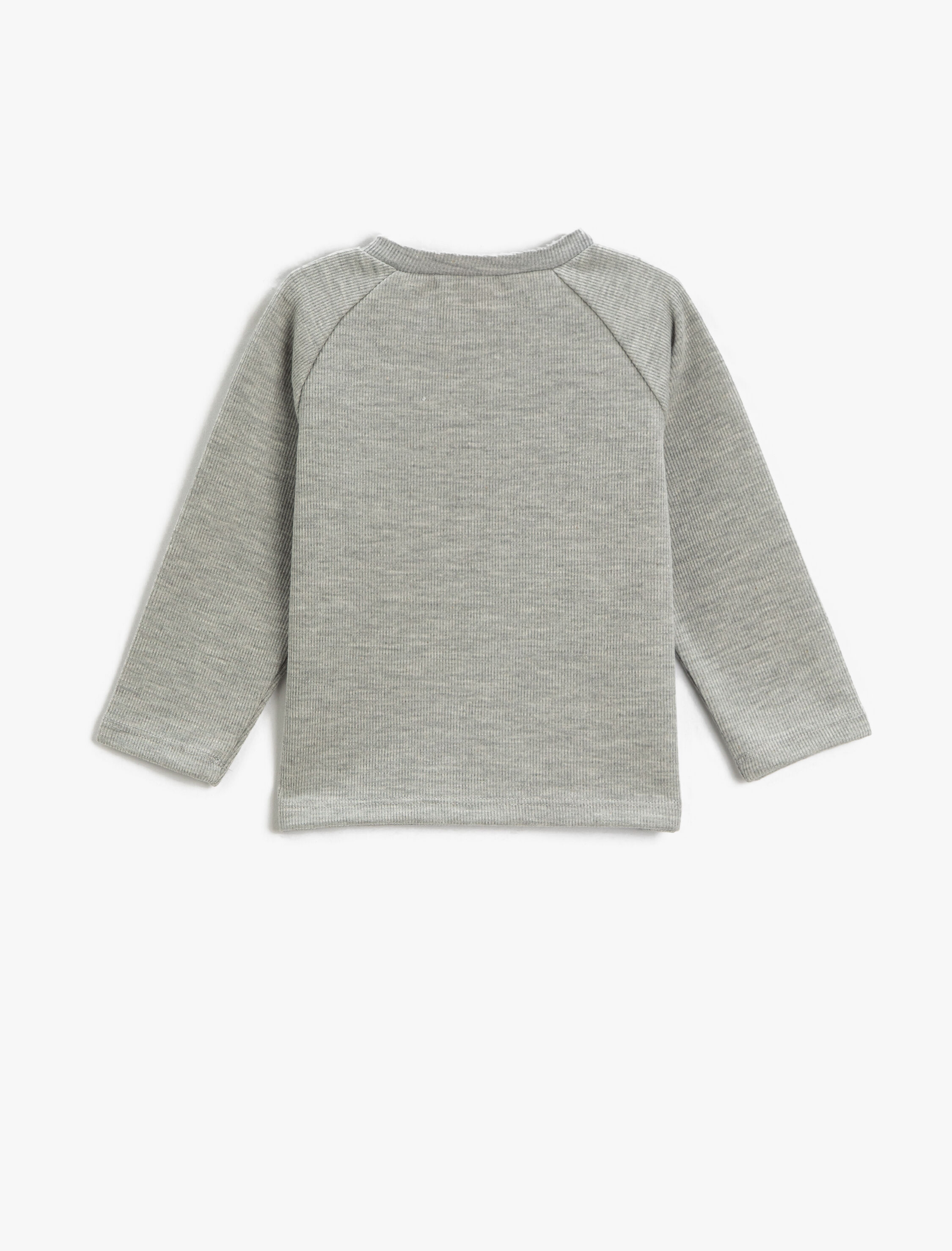  Erkek Bebek Basic Ribanalı Düğme Detaylı Sweatshirt Pamuklu