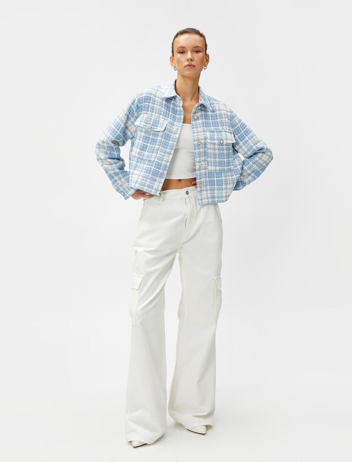  Crop Tüvit Ceket İnci Düğmeli Cep Detaylı