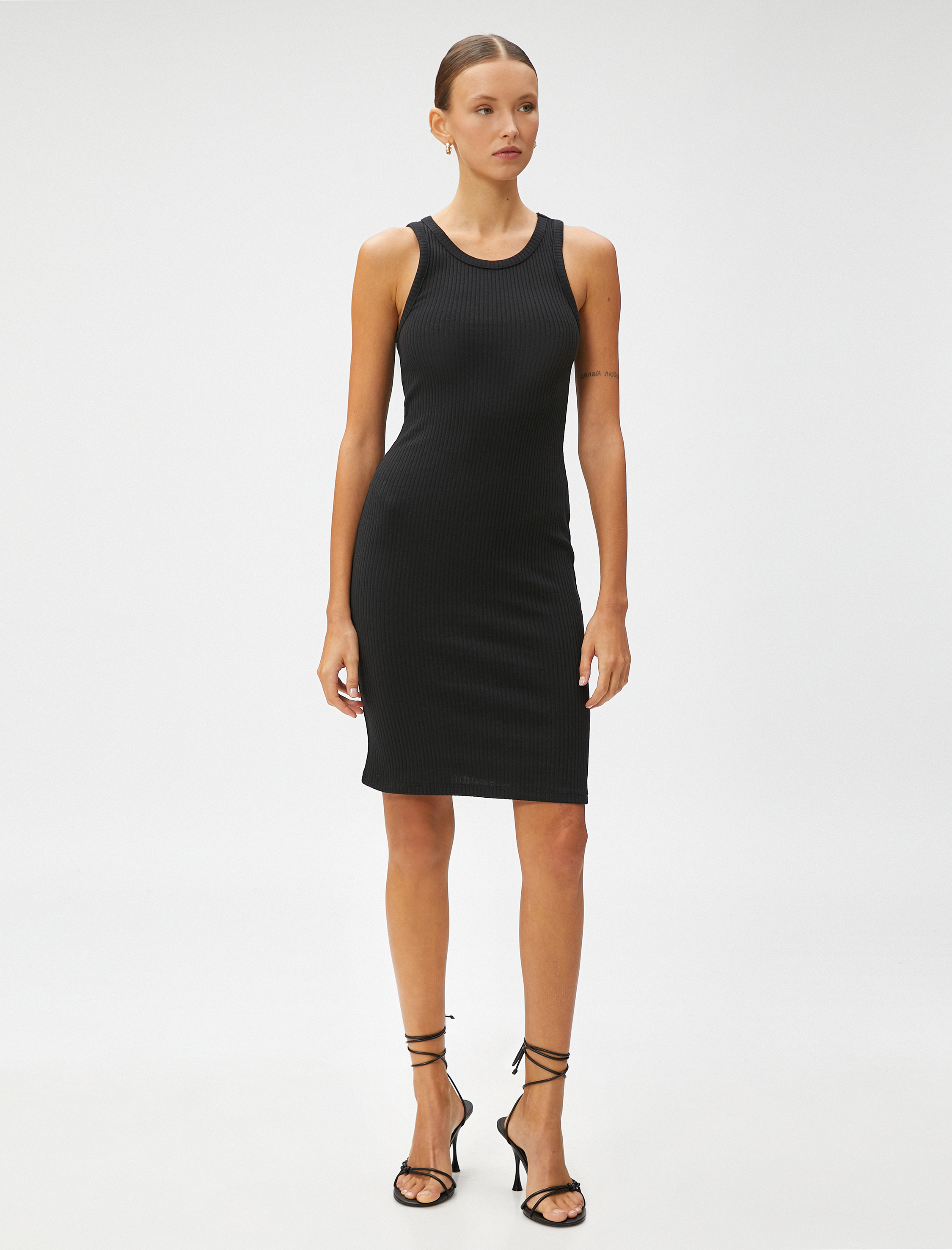   Basic Mini Elbise Halter Yaka Pamuklu