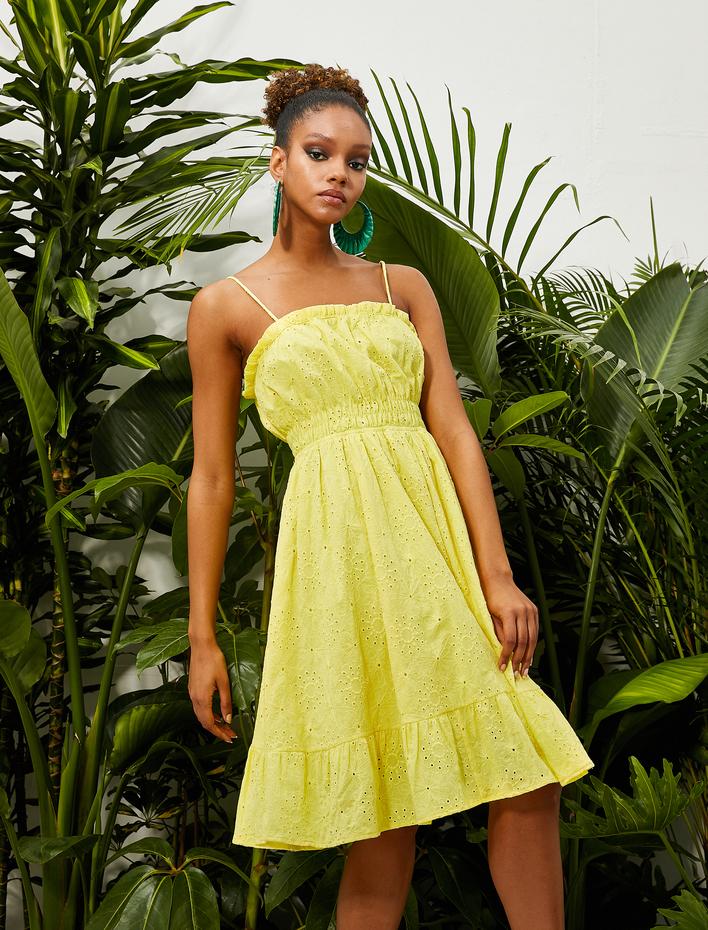  Kısa Fisto Elbise Robalı İnce Askılı