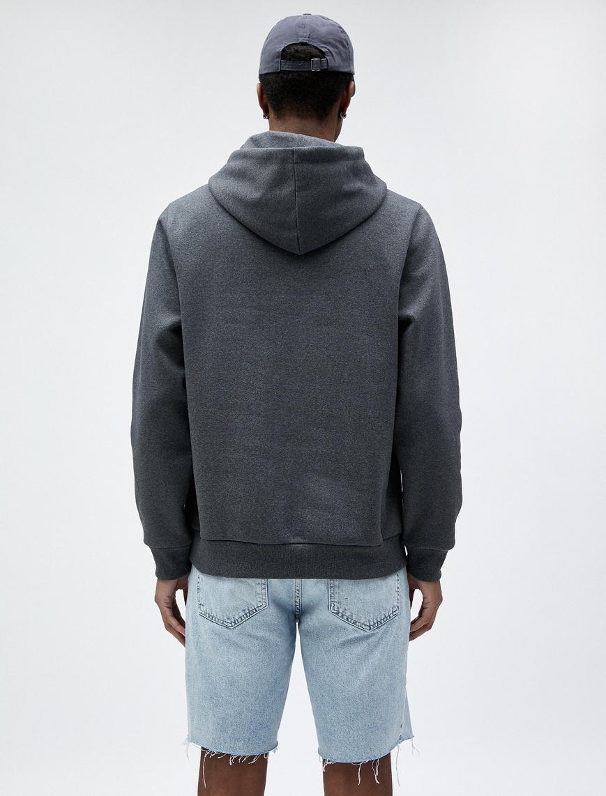   Basic Kapşonlu Sweat Cep Detaylı Uzun Kollu