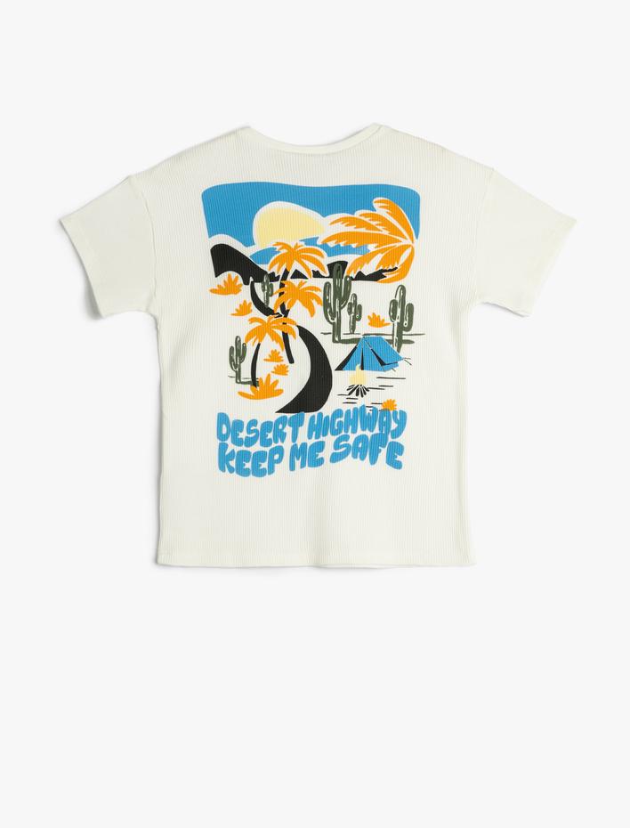 Erkek Çocuk Tişört Arkası Baskılı Kısa Kollu Dokulu Bisiklet Yaka