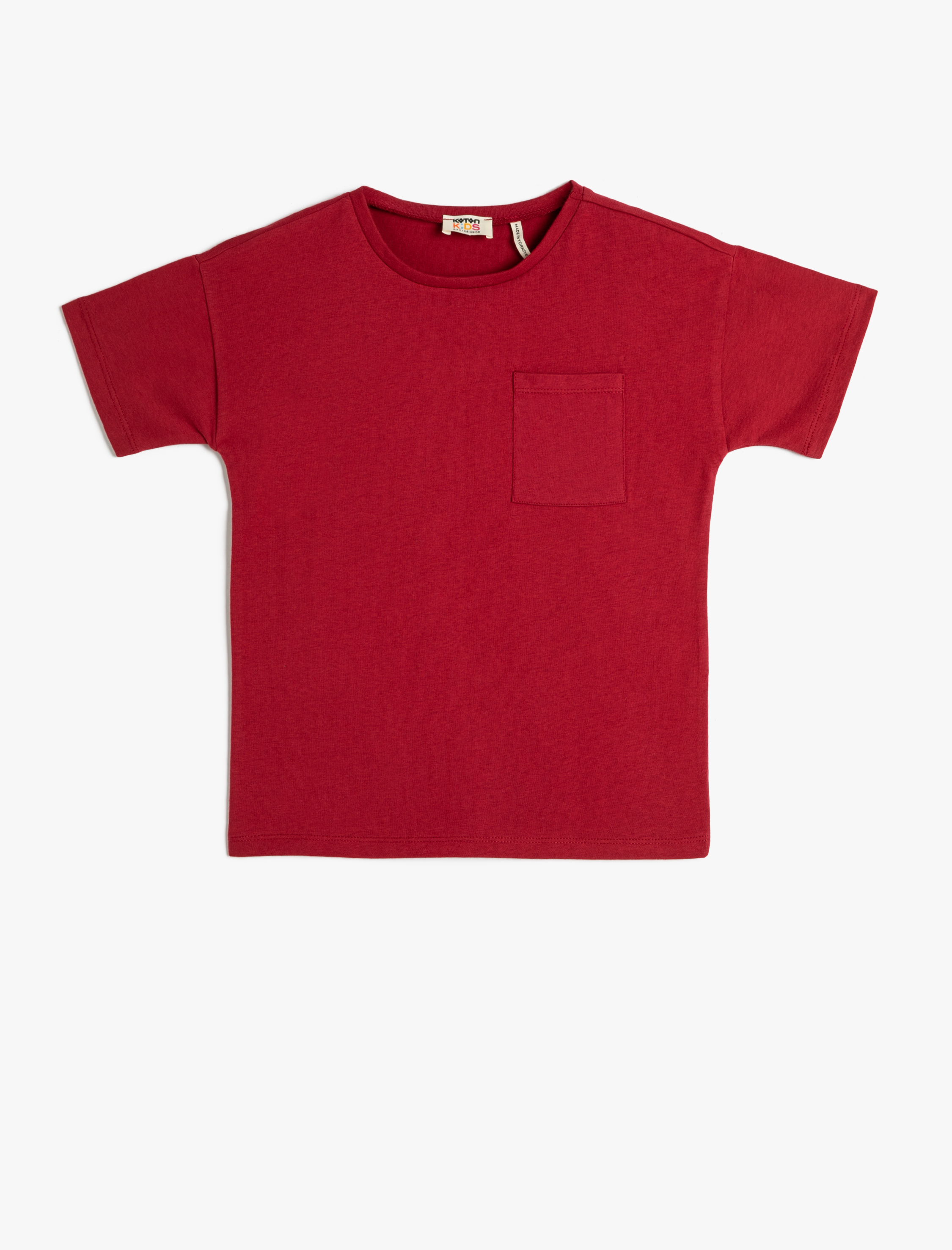  Erkek Çocuk Basic Pamuklu Tişört Kısa Kollu Bisiklet Yaka Cep Detaylı Pamuklu