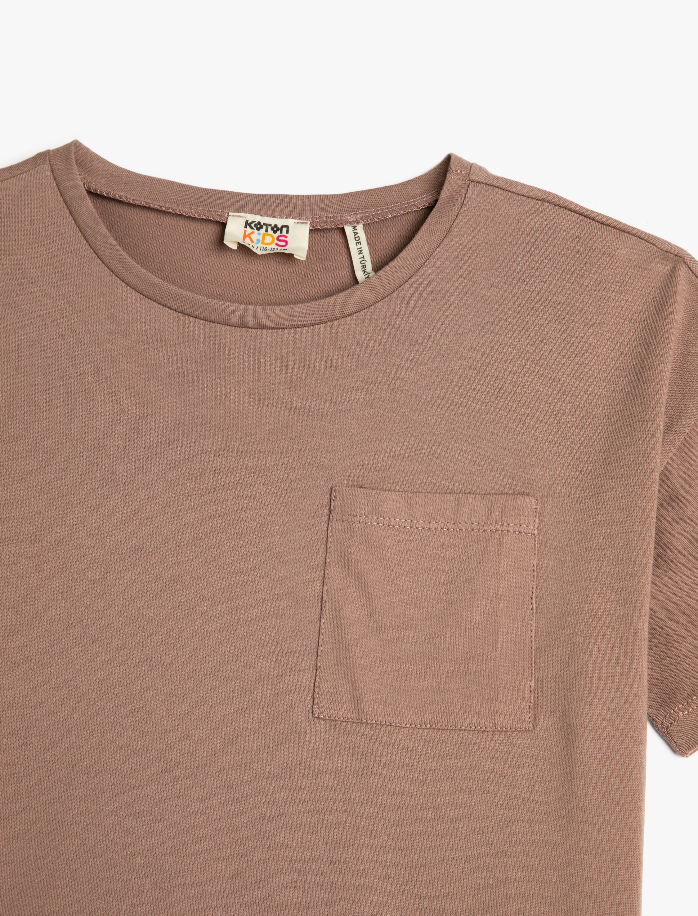  Erkek Çocuk Basic Pamuklu Tişört Kısa Kollu Bisiklet Yaka Cep Detaylı Pamuklu