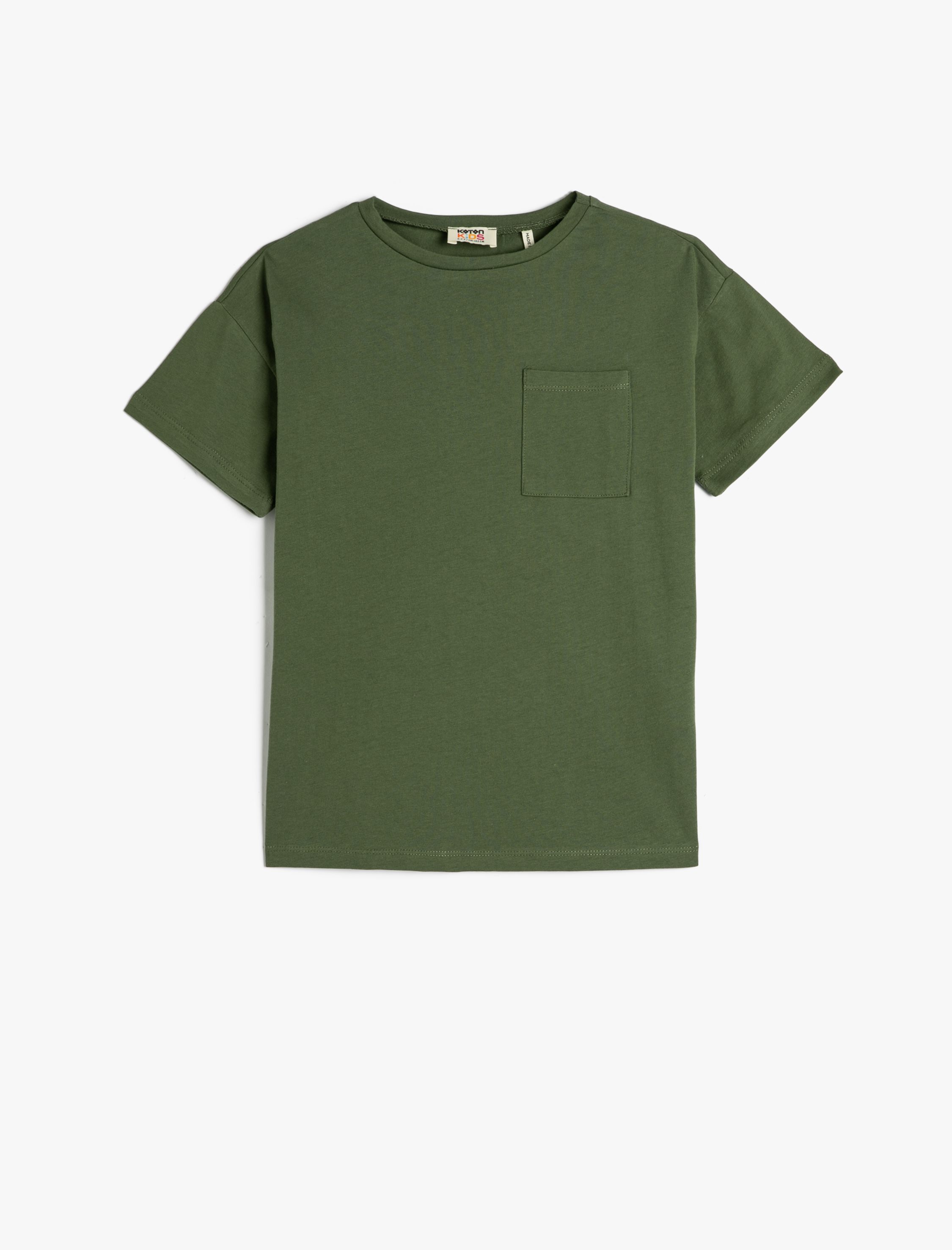  Erkek Çocuk Basic Pamuklu Tişört Kısa Kollu Bisiklet Yaka Cep Detaylı Pamuklu