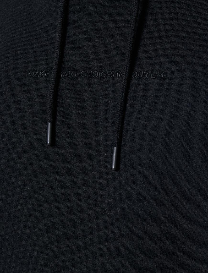   Kapşonlu Hoodie Slogan İşlemeli Cep Detaylı Uzun Kollu