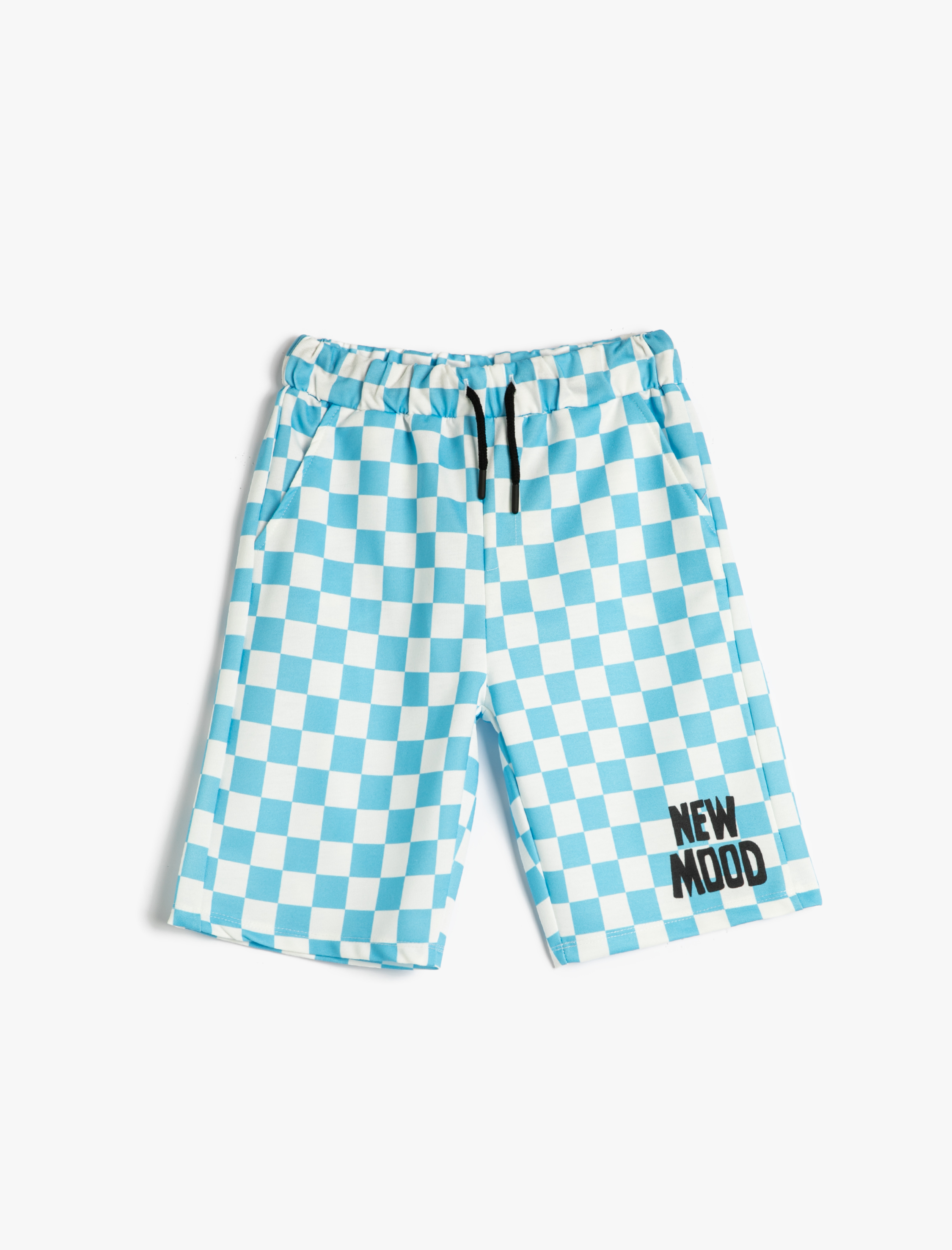  Erkek Çocuk Bermuda Şort Kareli Beli Bağlamalı Cepli