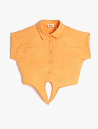 Crop Gömlek Önden Bağlama Detaylı Kısa Kollu Cepli Modal Kumaş