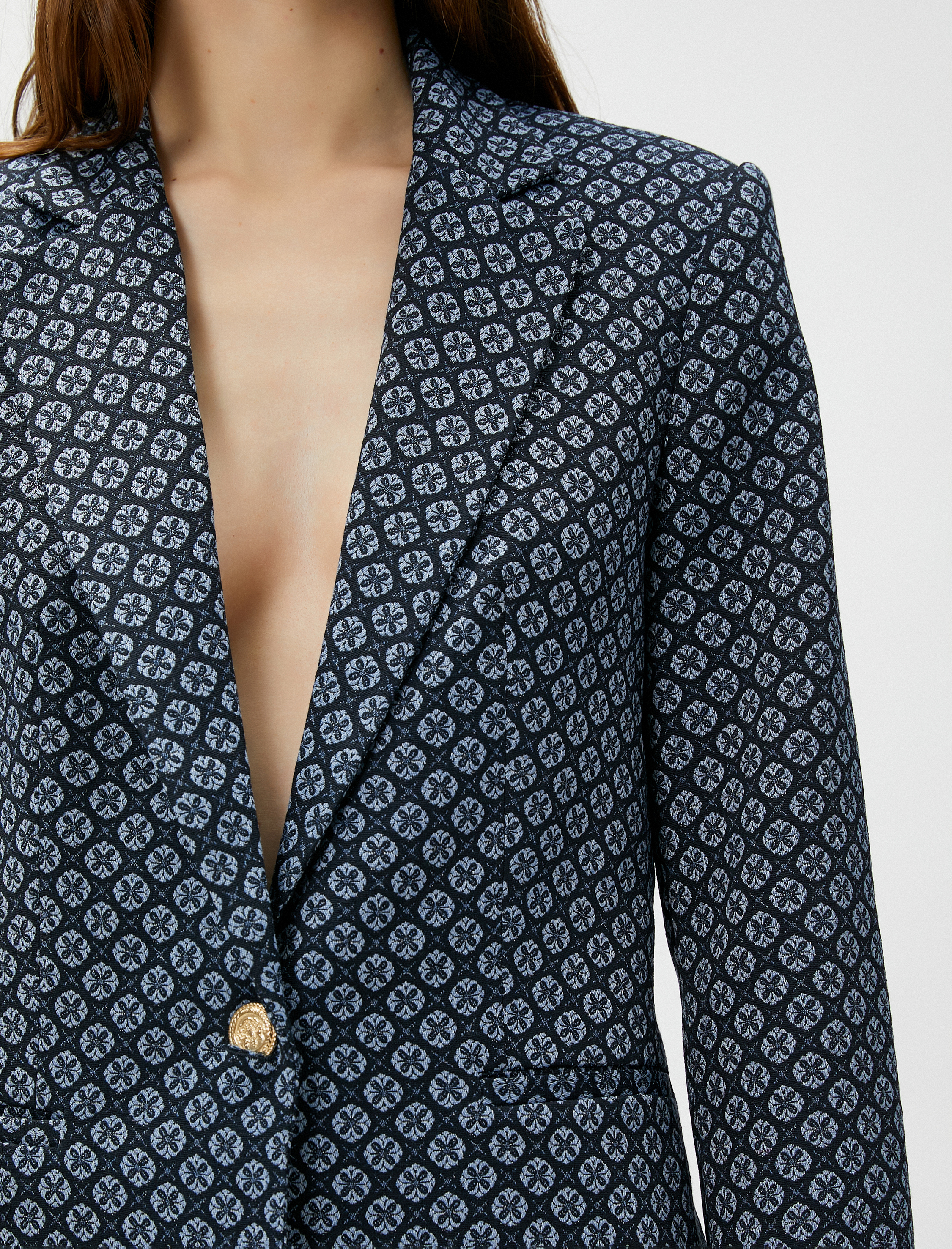   Tek Düğmeli Jakarlı Ceket