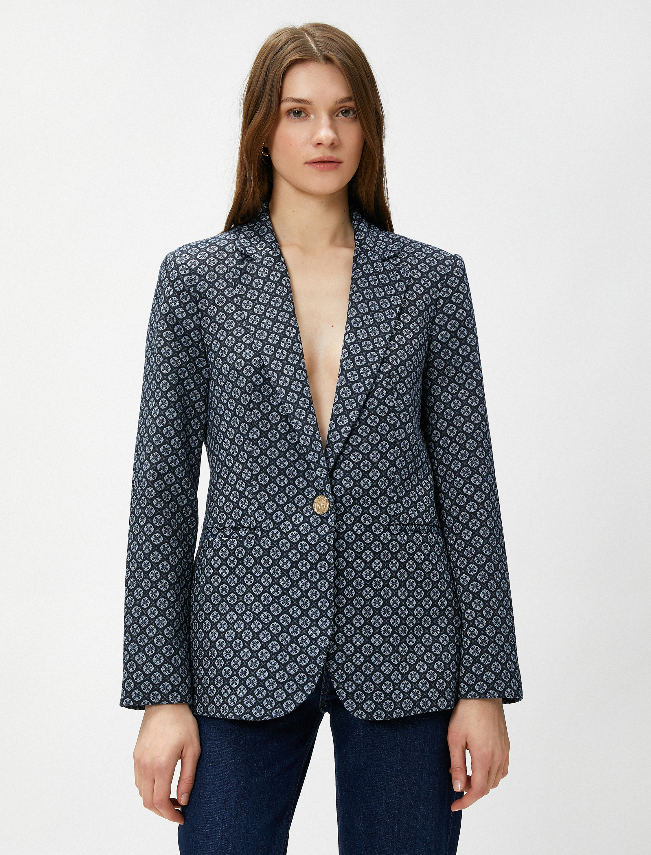   Tek Düğmeli Jakarlı Ceket