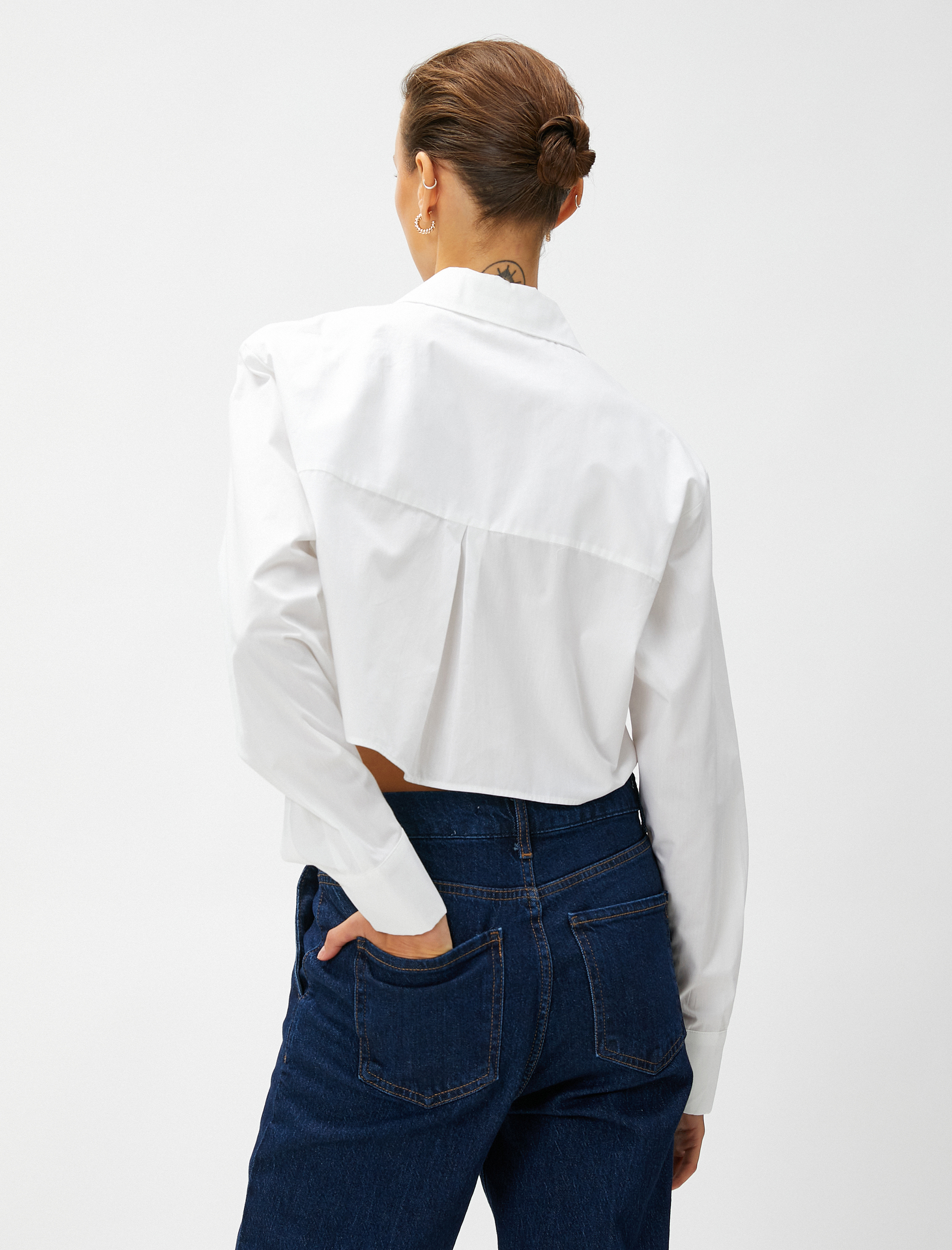   Cepli Uzun Kollu Pamuklu Crop Gömlek