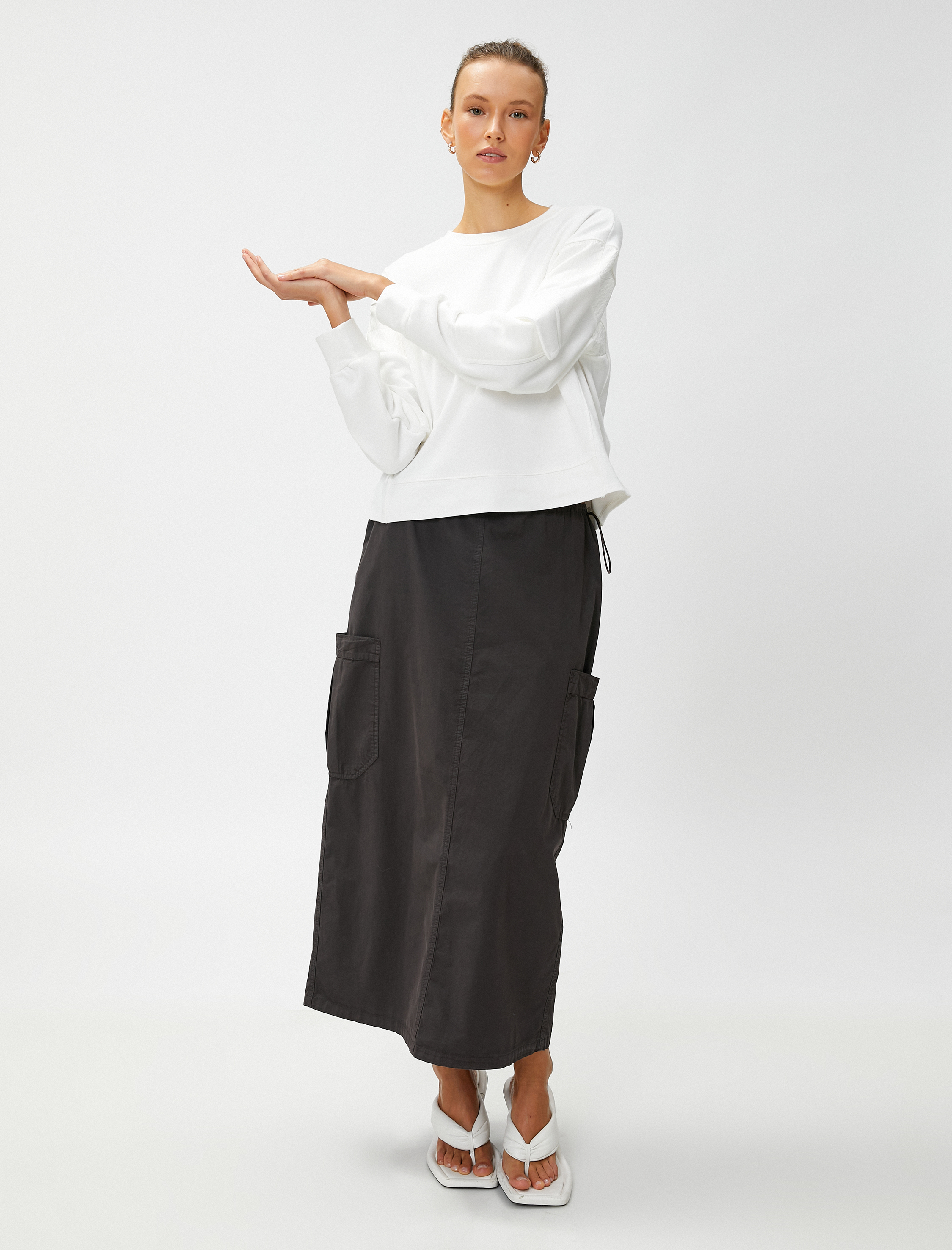   Kol Cebi Detaylı Sweatshirt Pamuk Karışımlı