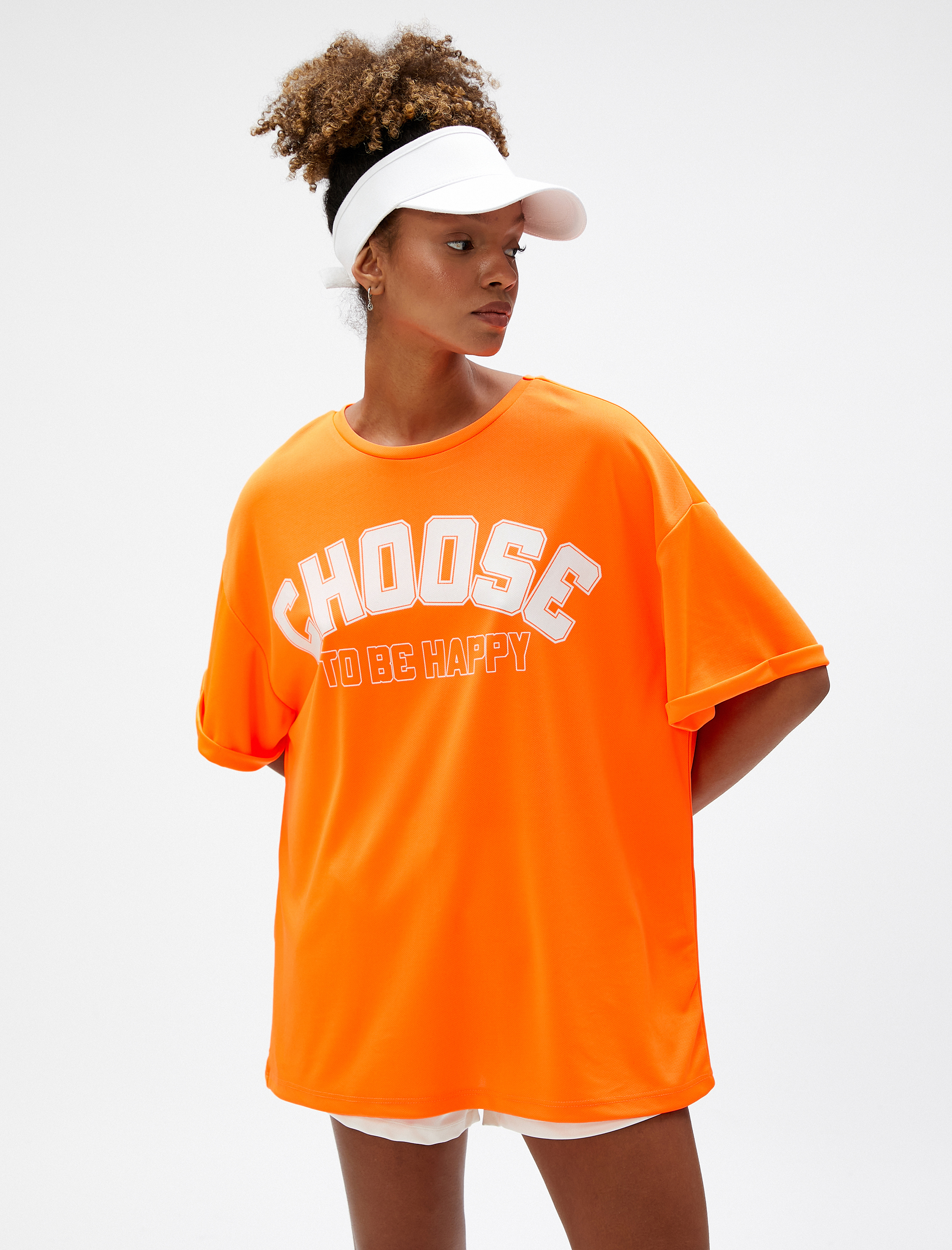   Oversize Baskılı Spor Tişört Bisiklet Yaka