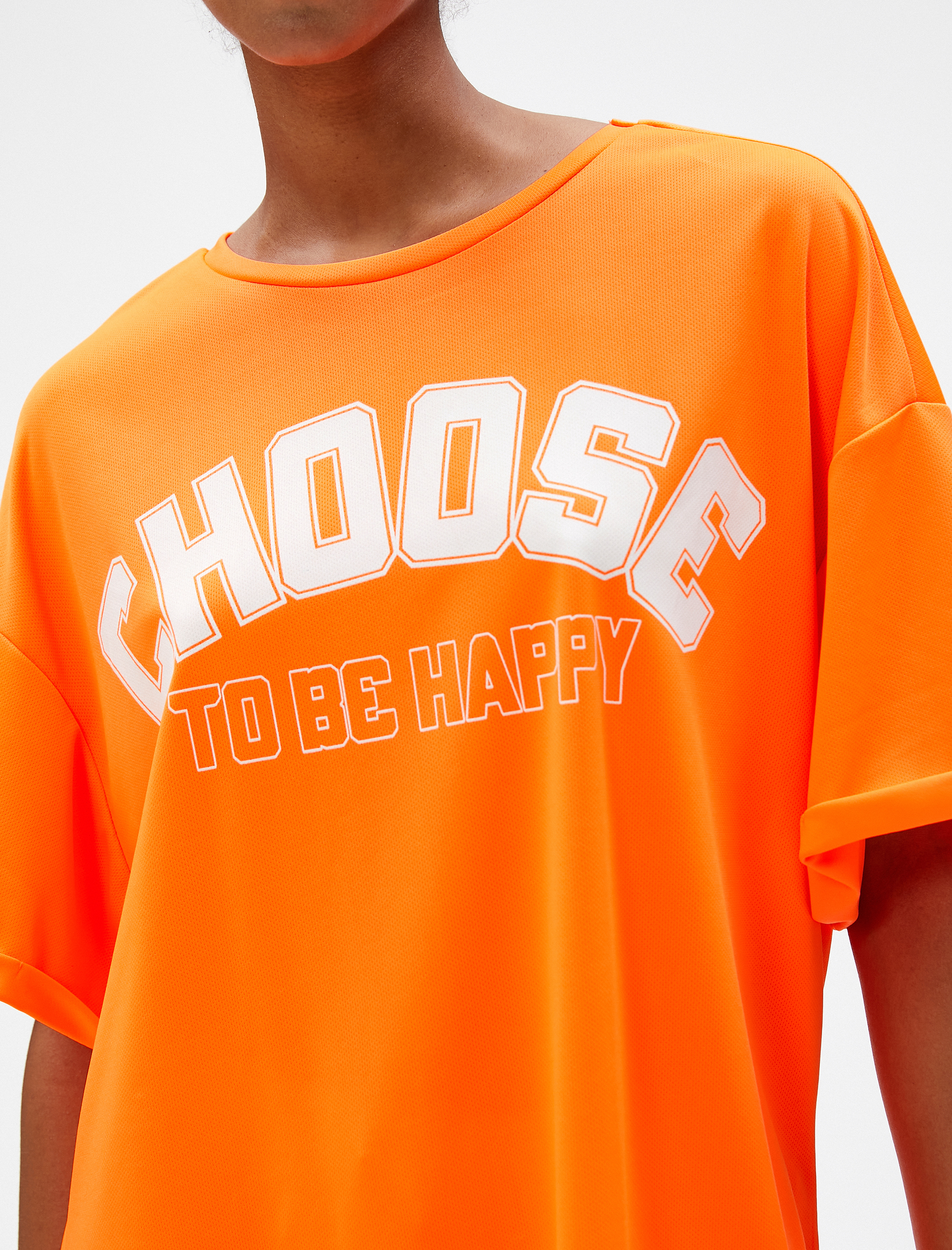   Oversize Baskılı Spor Tişört Bisiklet Yaka