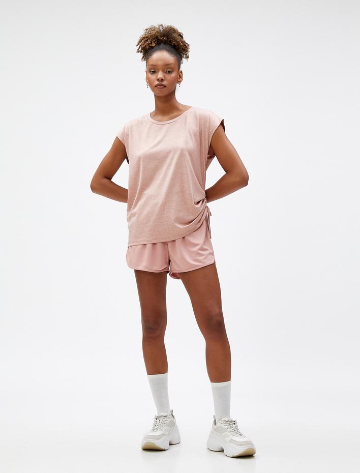  Büzgü Detaylı Spor Tişört Kısa Kollu