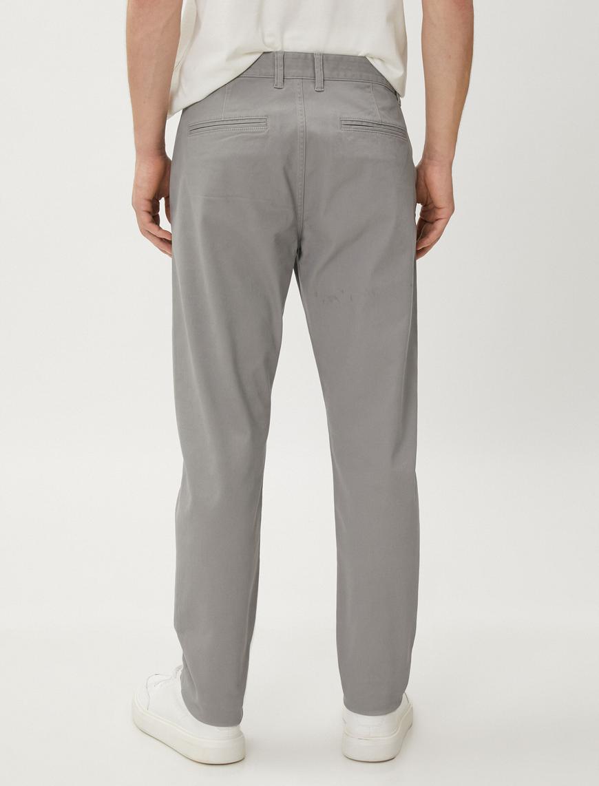   Basic Gabardin Pantolon Cep Detaylı Düz Kesim Düğmeli Pamuklu