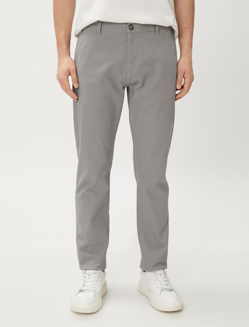   Basic Gabardin Pantolon Cep Detaylı Düz Kesim Düğmeli Pamuklu