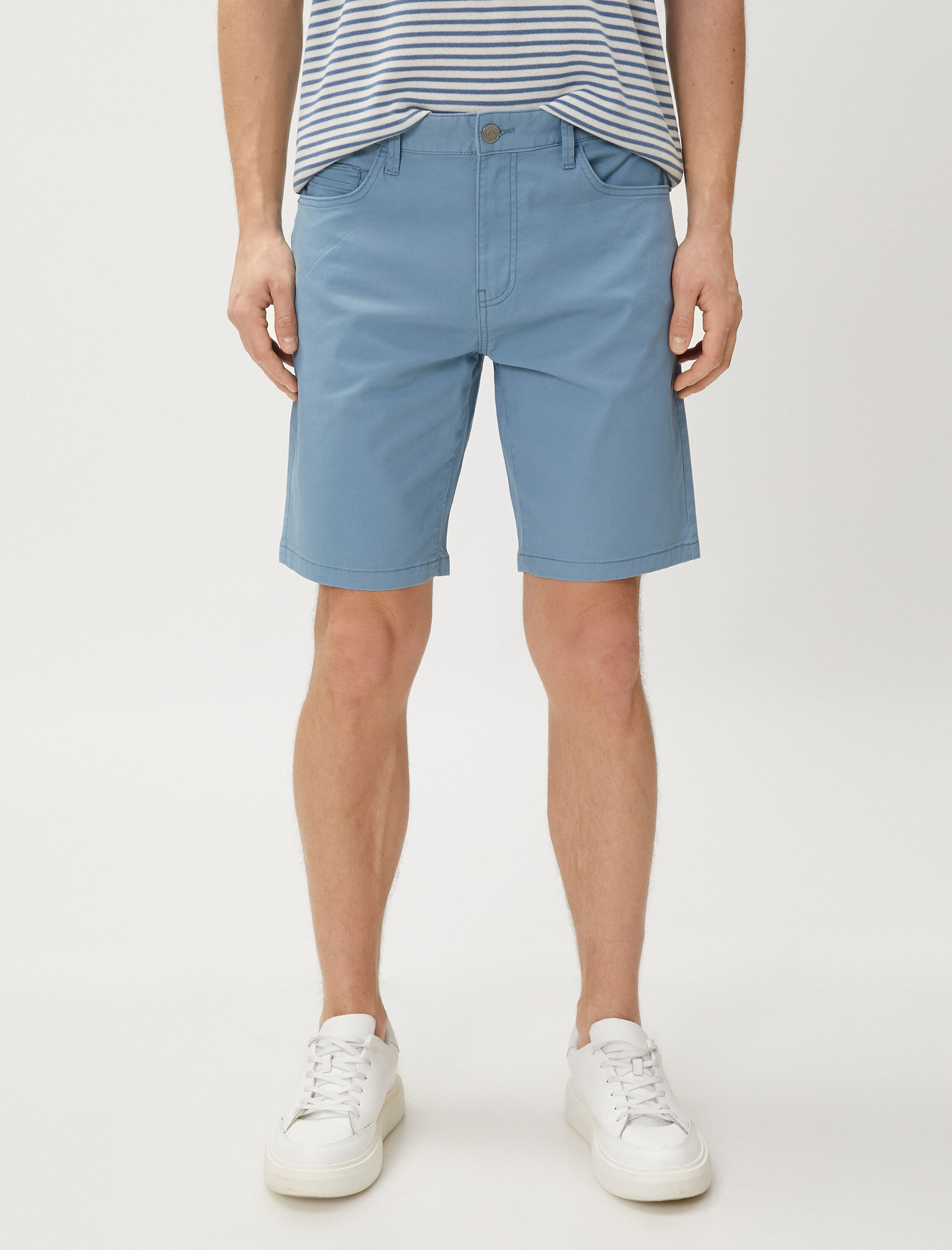   Basic Gabardin Şort Soluk Efektli Düğmeli Pamuklu