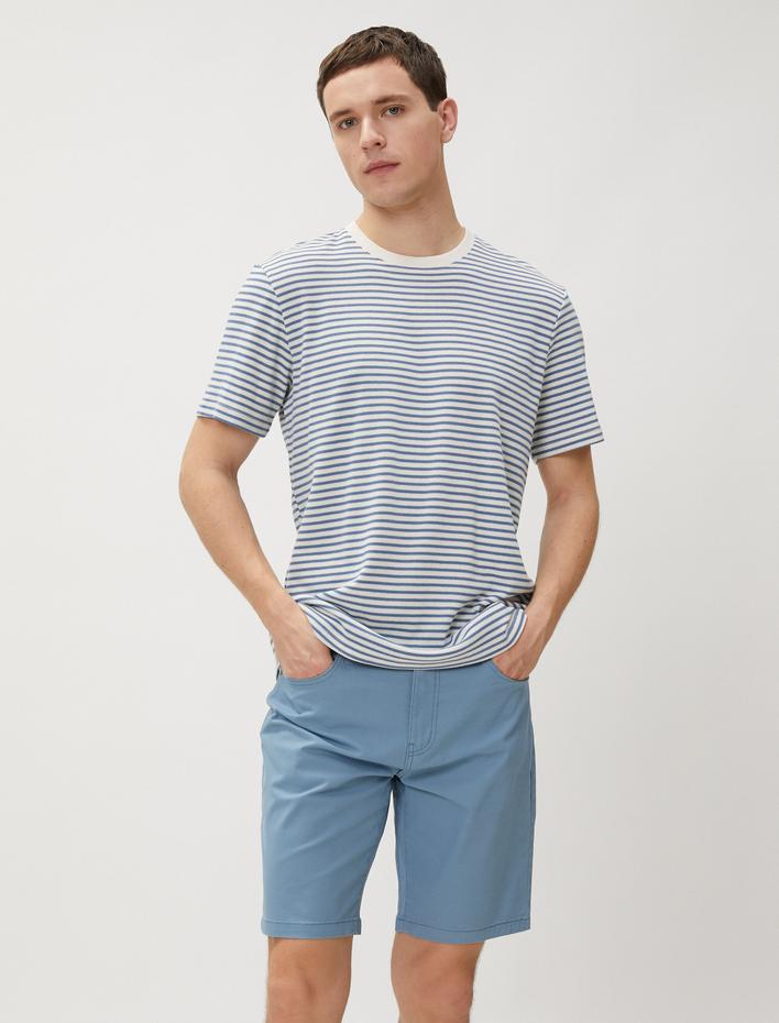  Basic Gabardin Şort Soluk Efektli Düğmeli Pamuklu