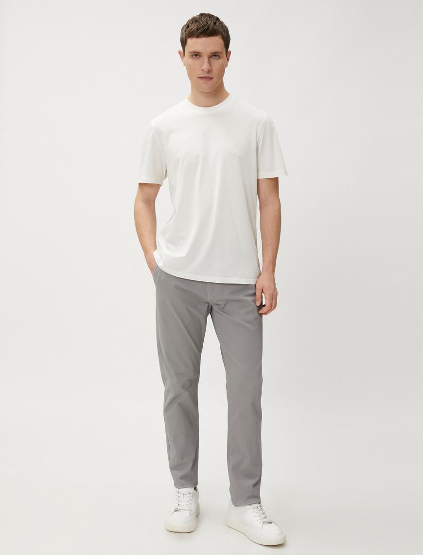   Basic Gabardin Pantolon Cep Detaylı Düz Kesim Düğmeli Pamuklu