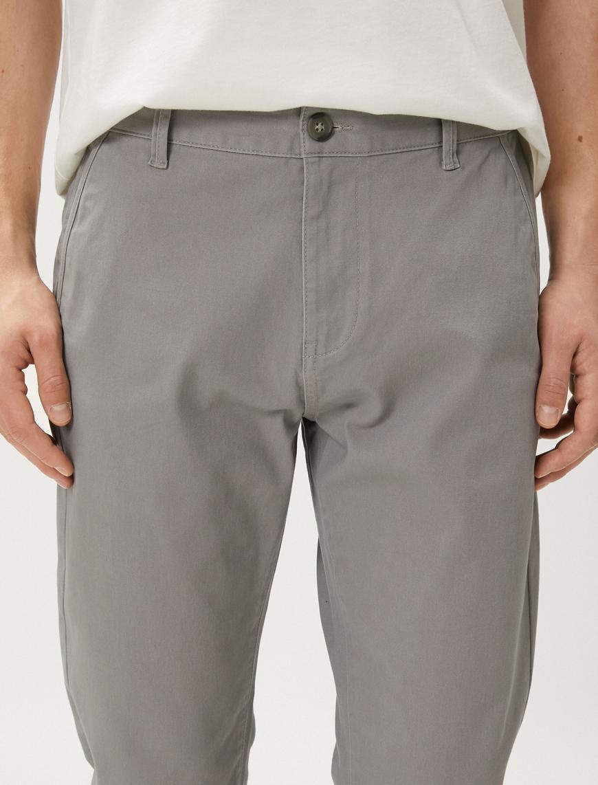  Basic Gabardin Pantolon Cep Detaylı Düz Kesim Düğmeli Pamuklu