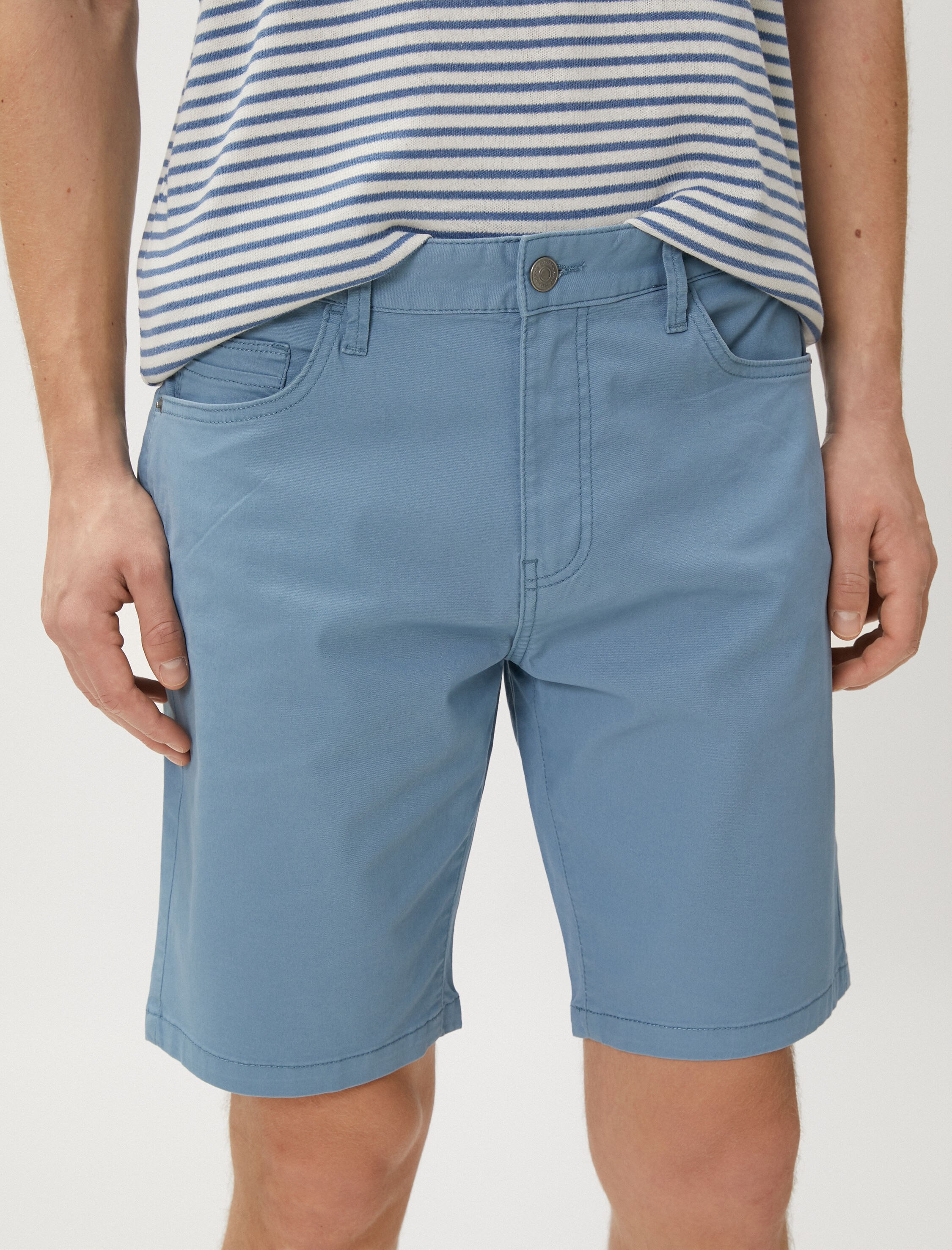   Basic Gabardin Şort Soluk Efektli Düğmeli Pamuklu