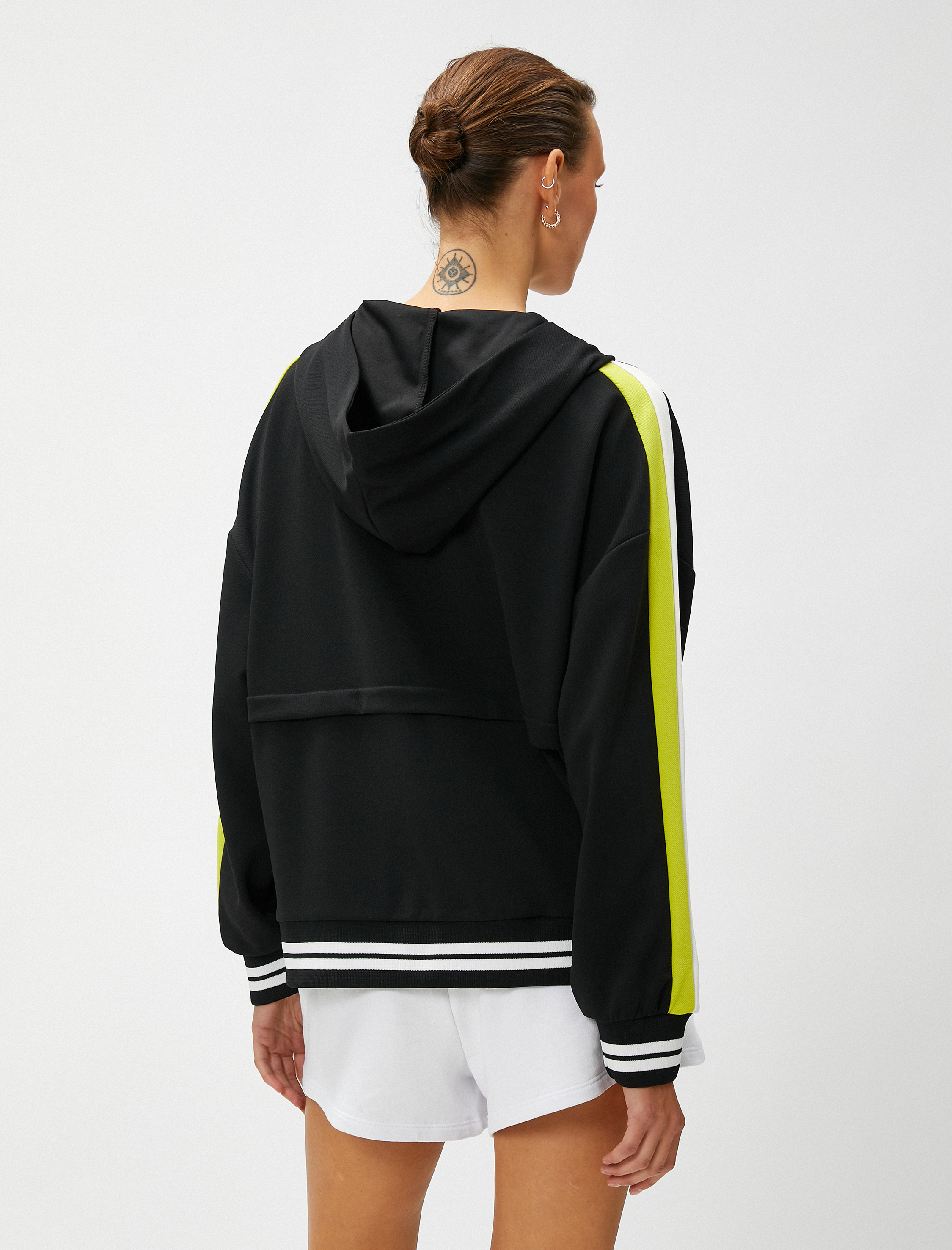   Kapüşonlu Sweatshirt Yarım Fermuarlı Garnili