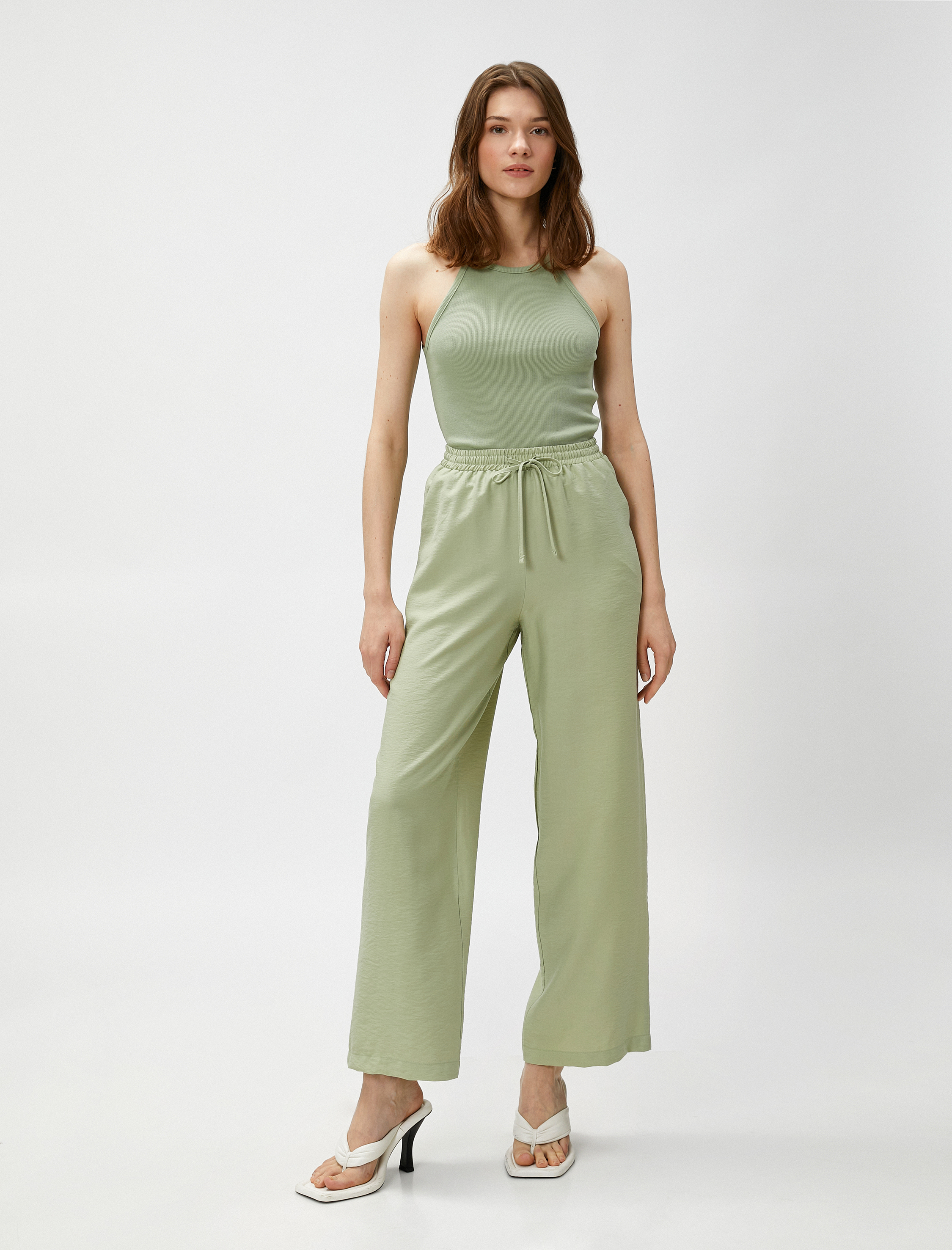   Crop Bol Paça Pantolon Beli Bağlamalı