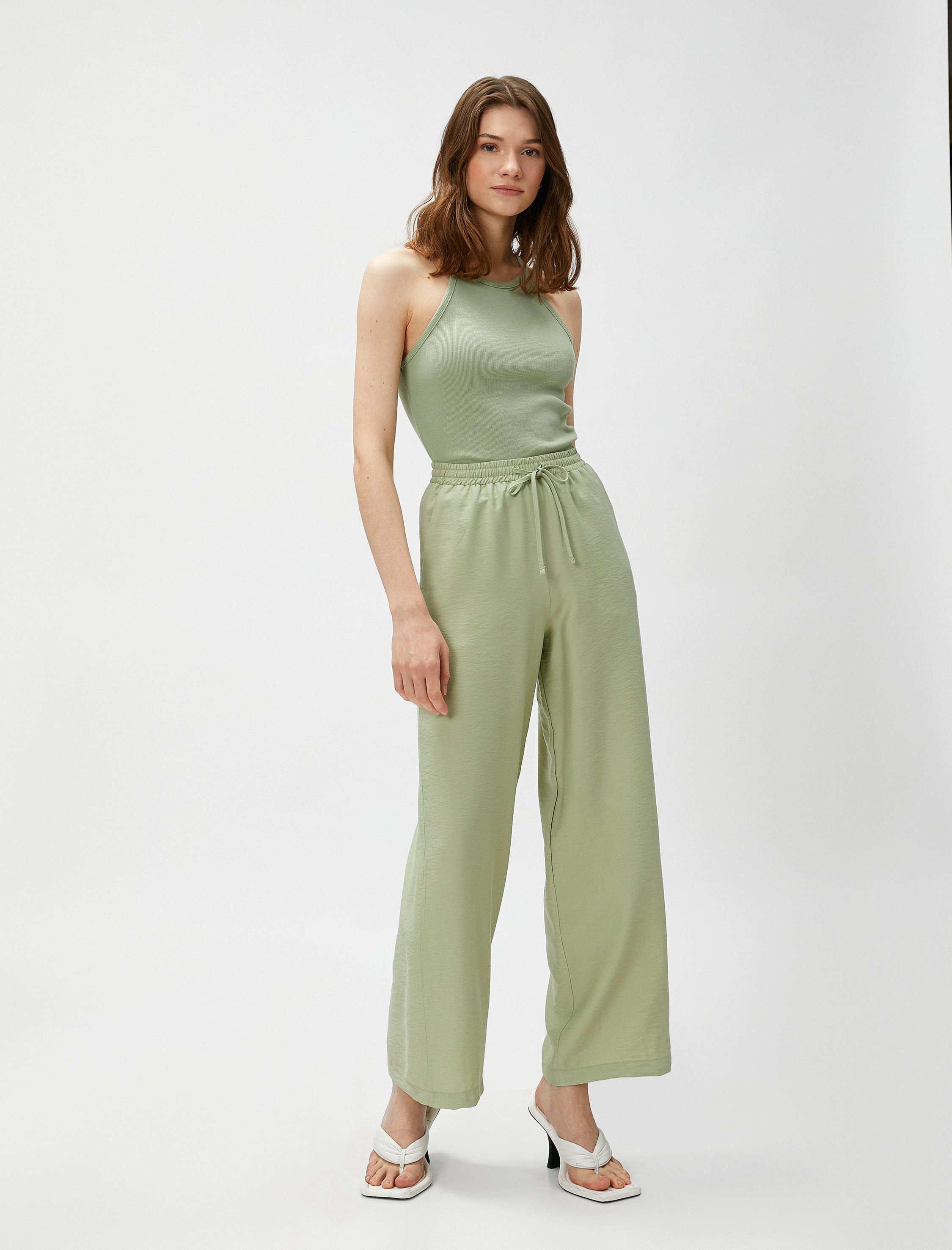   Crop Bol Paça Pantolon Beli Bağlamalı