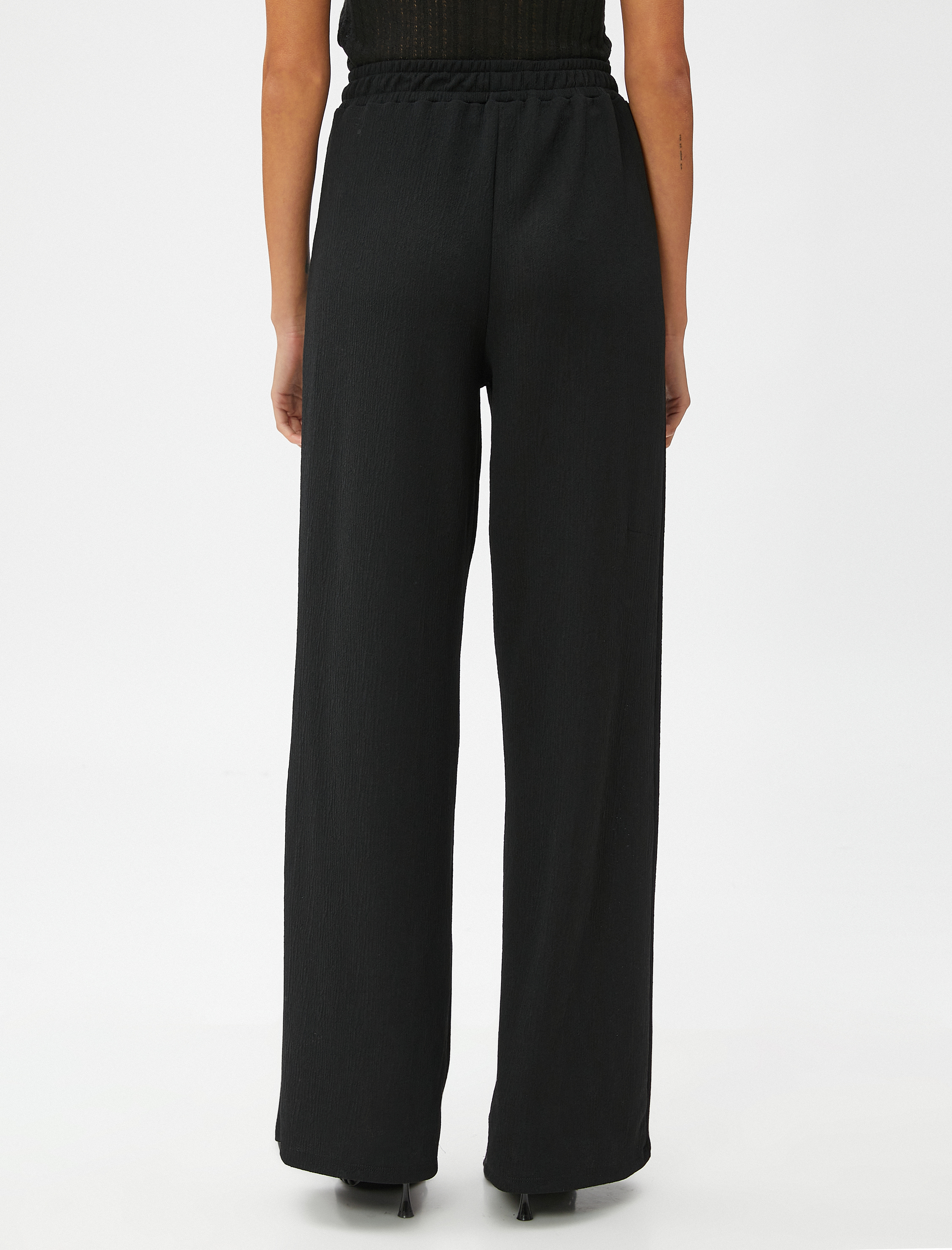   Bol Paça Pantolon Nervürlü Beli Lastikli