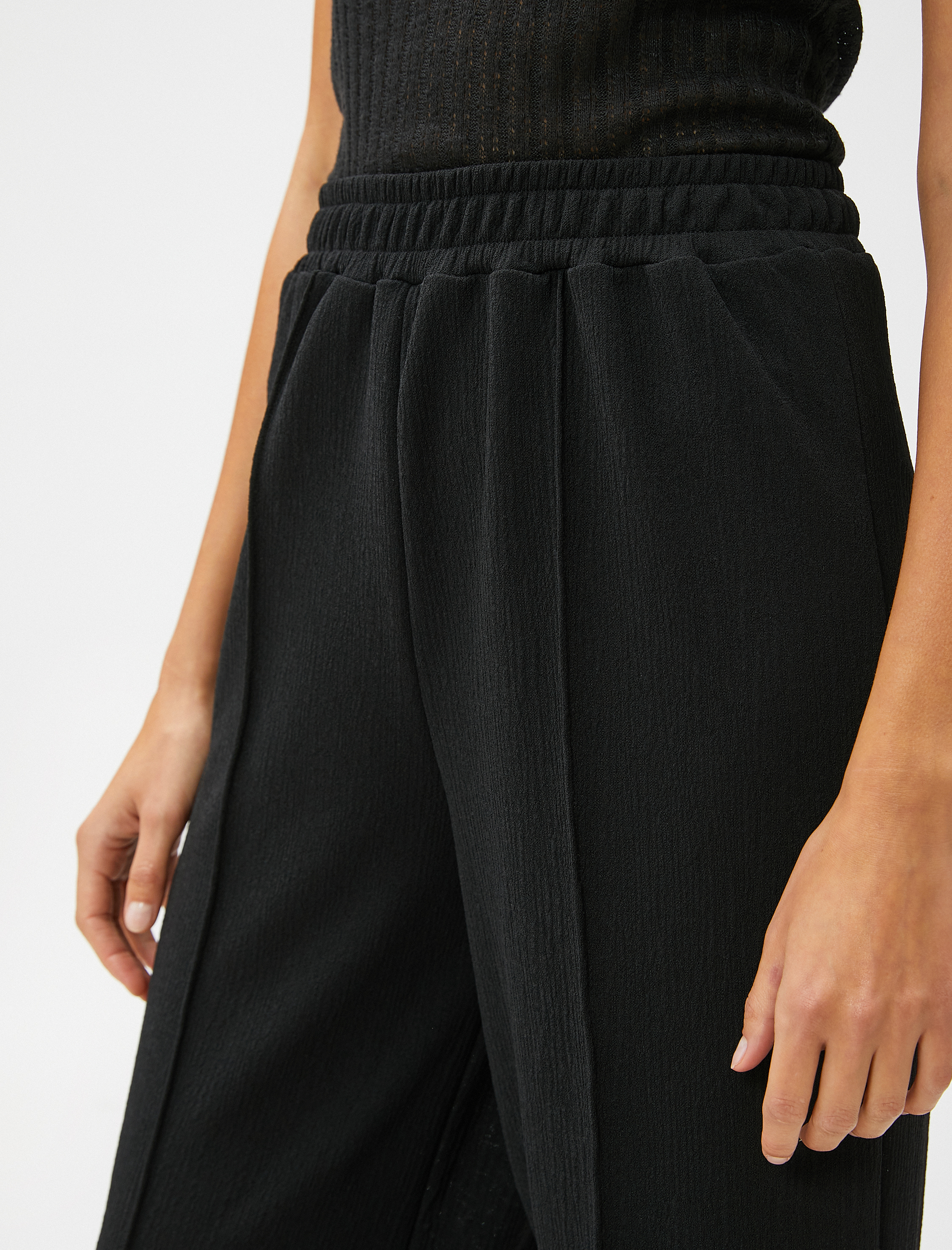   Bol Paça Pantolon Nervürlü Beli Lastikli