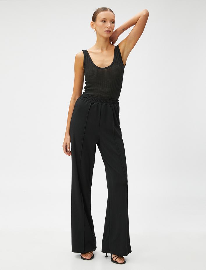  Bol Paça Pantolon Nervürlü Beli Lastikli