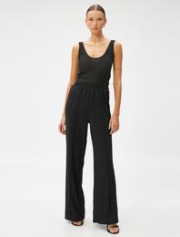 Bol Paça Pantolon Nervürlü Beli Lastikli