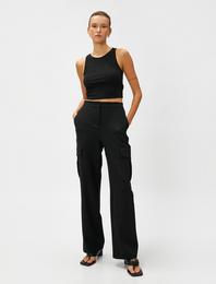 Kargo Cepli Pantolon Düz Paça Yüksek Bel