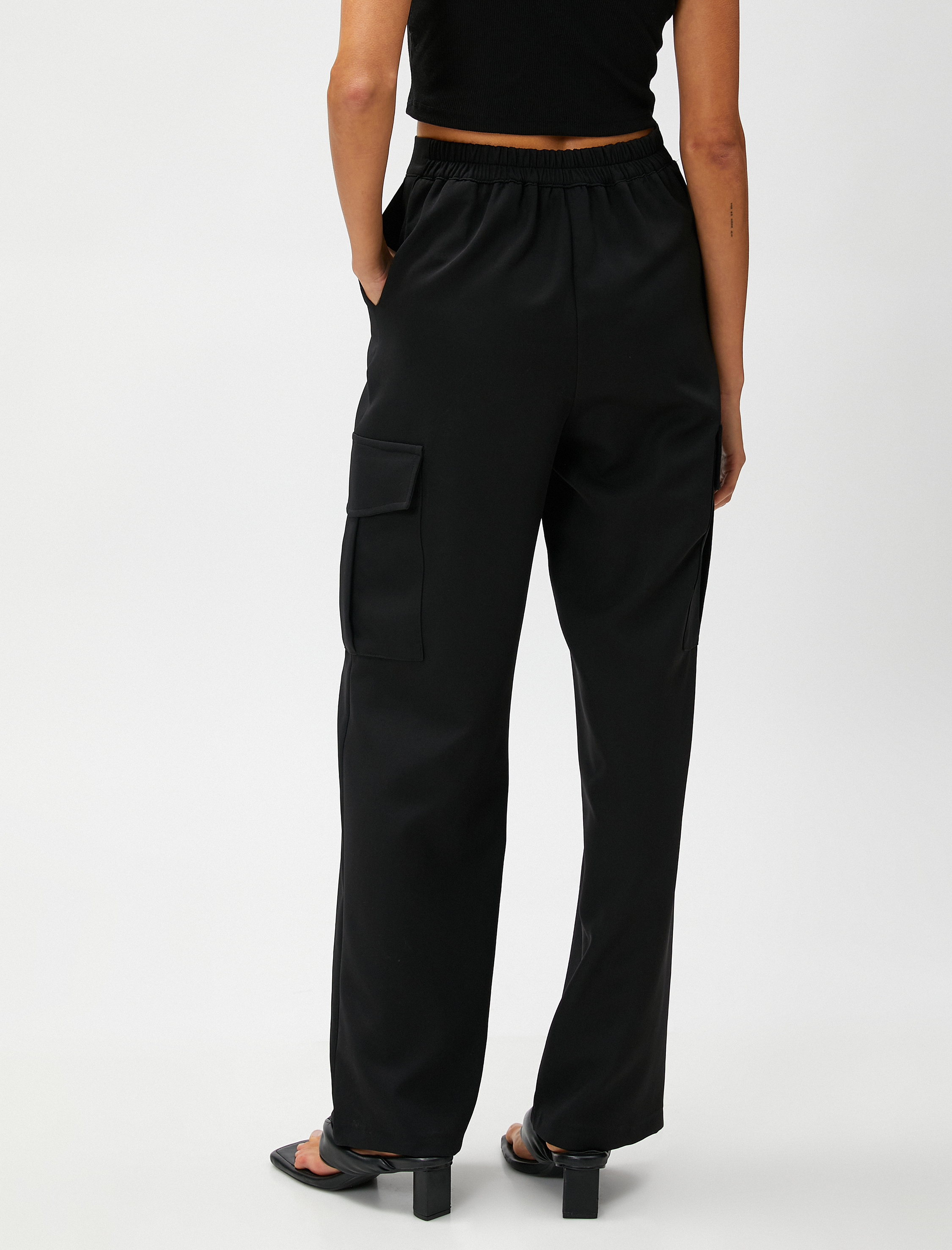   Kargo Cepli Pantolon Düz Paça Yüksek Bel