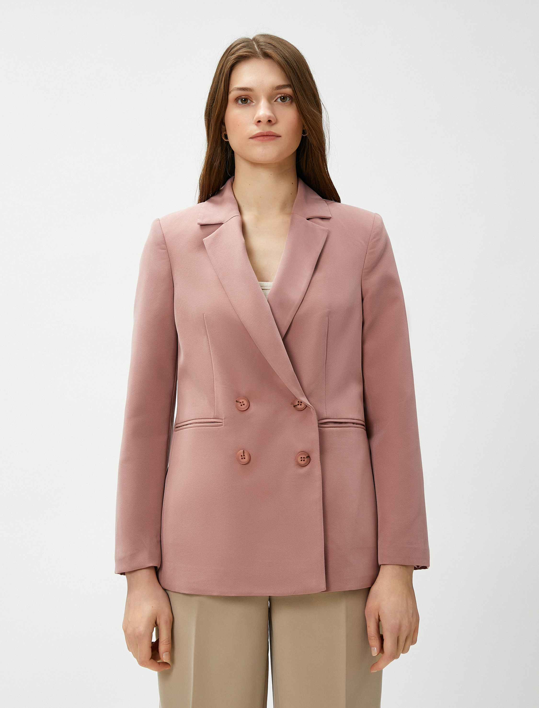   Kruvaze Blazer Ceket Cep Detaylı Modal Karışımlı