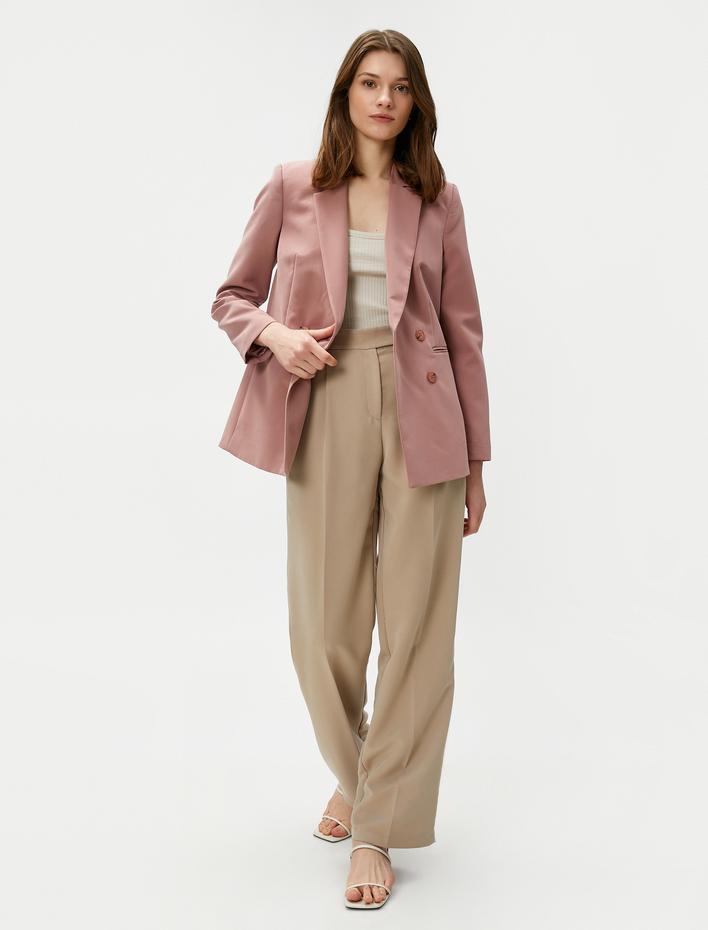  Kruvaze Blazer Ceket Cep Detaylı Modal Karışımlı