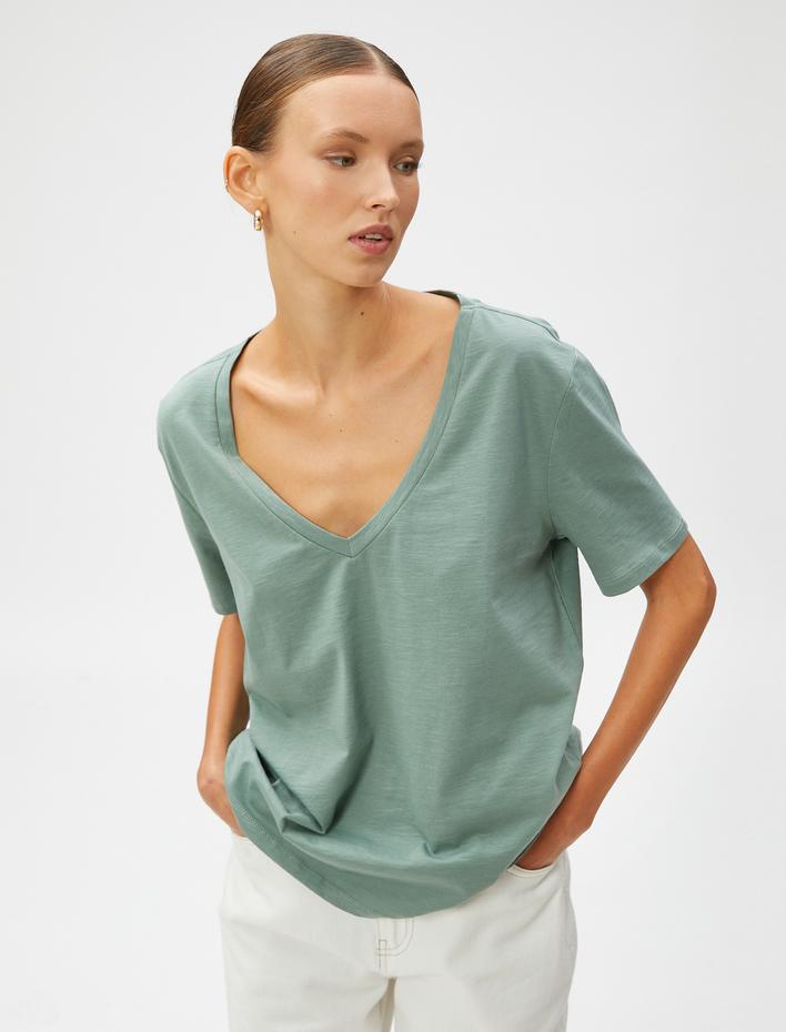  Pamuklu Basic Tişört V Yaka