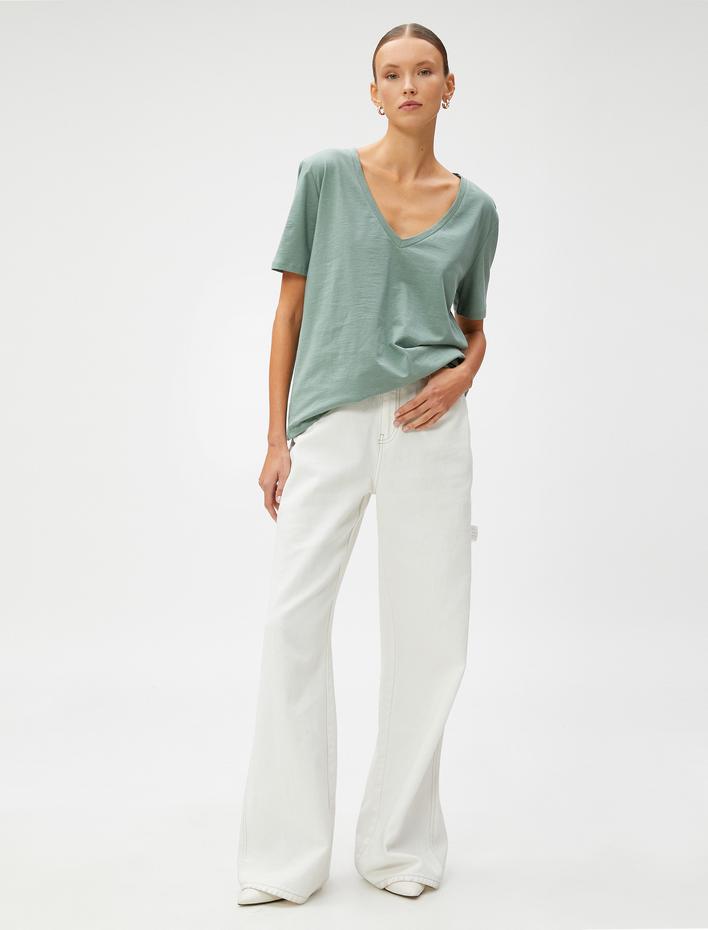  Pamuklu Basic Tişört V Yaka