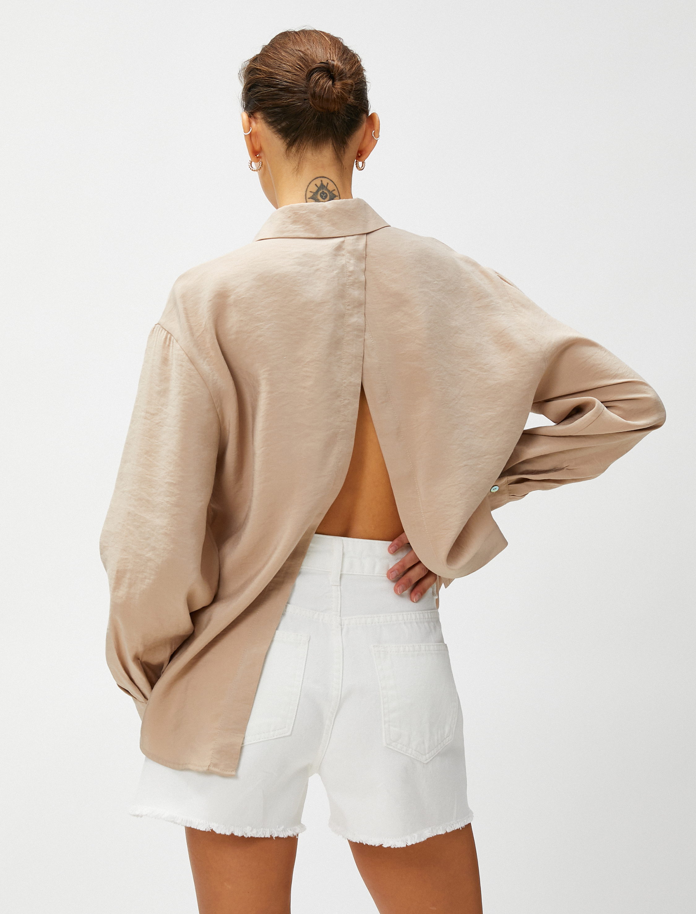   Sırt Detaylı Modal Gömlek Uzun Kollu