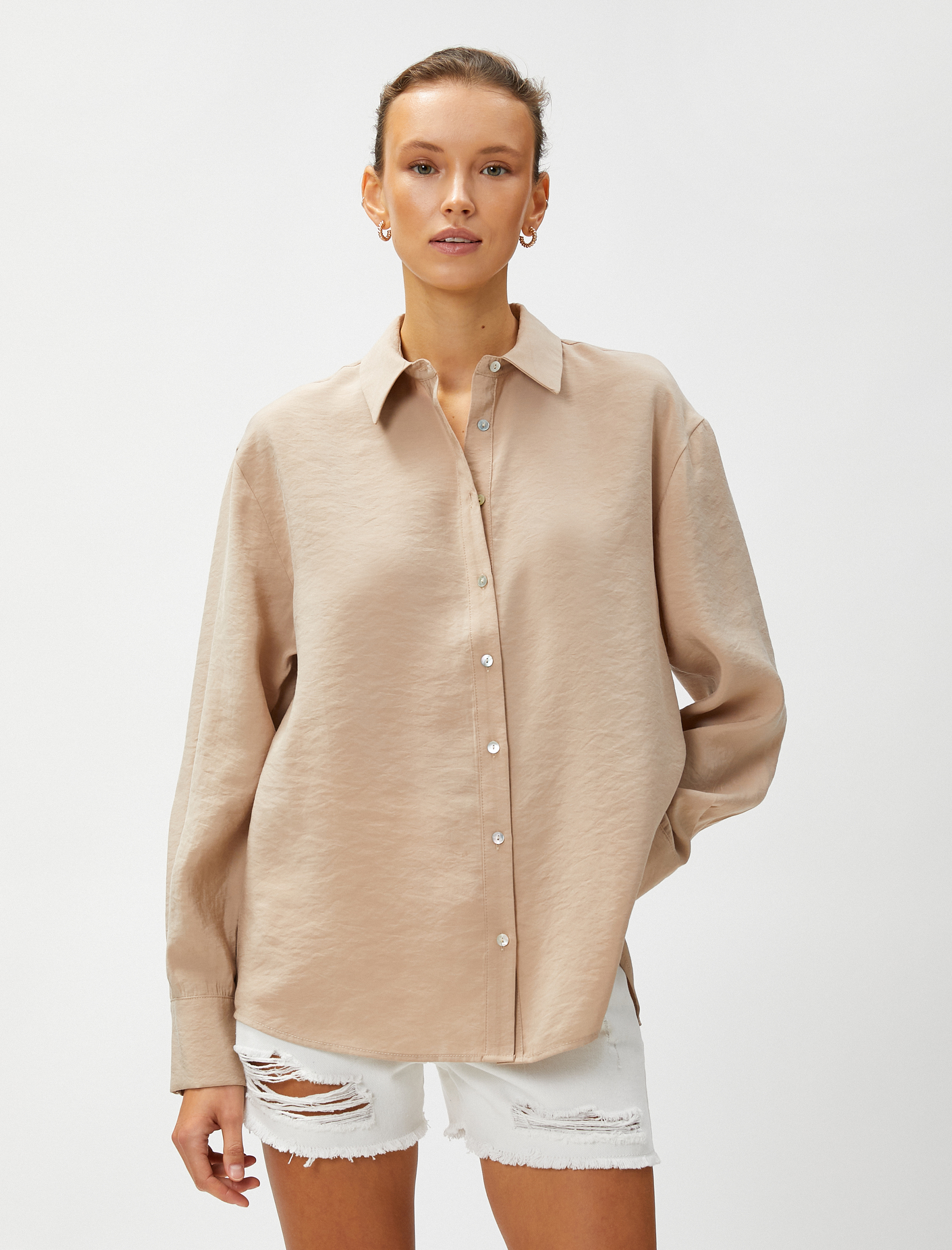   Sırt Detaylı Modal Gömlek Uzun Kollu