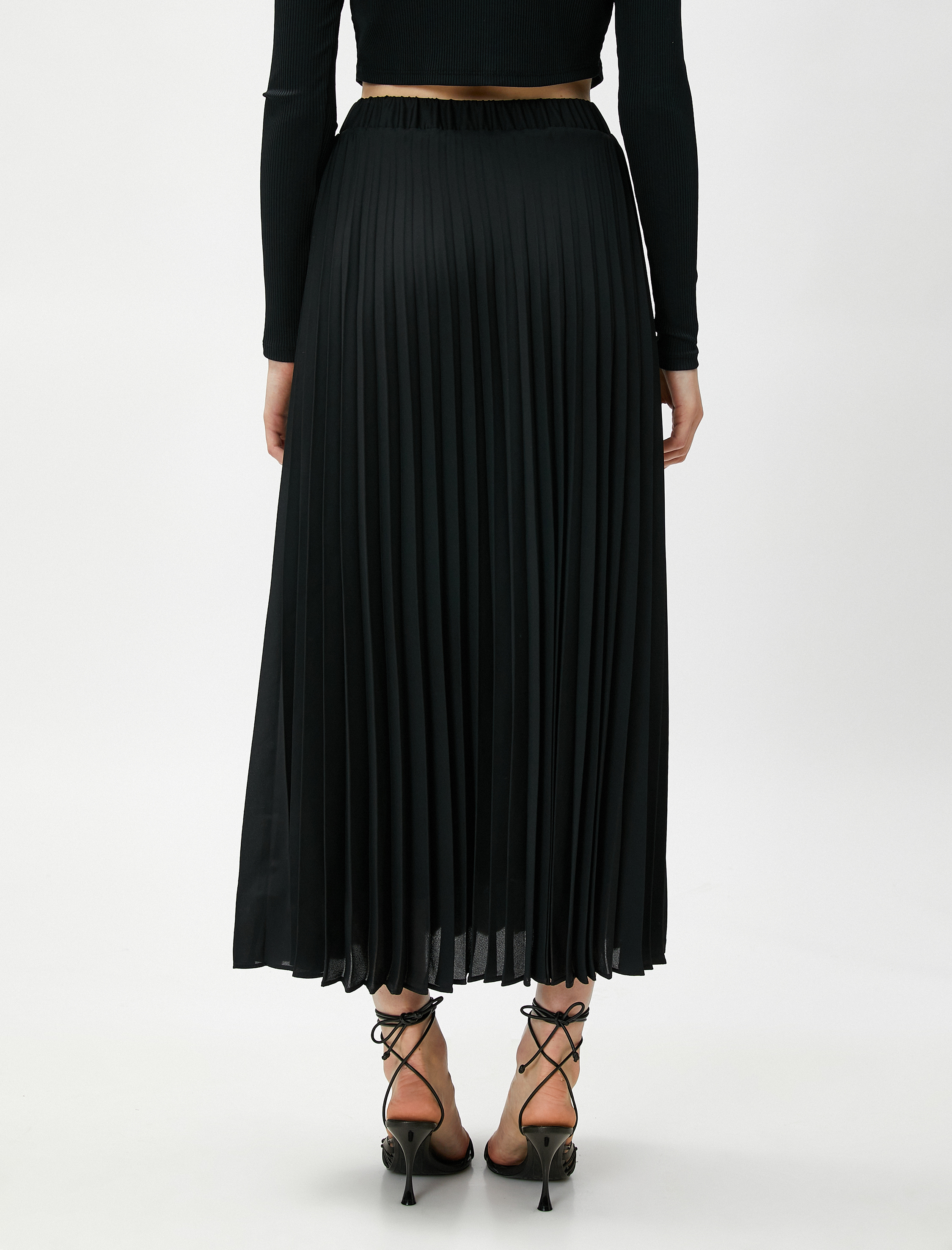   Pileli Etek Uzun Beli Lastikli