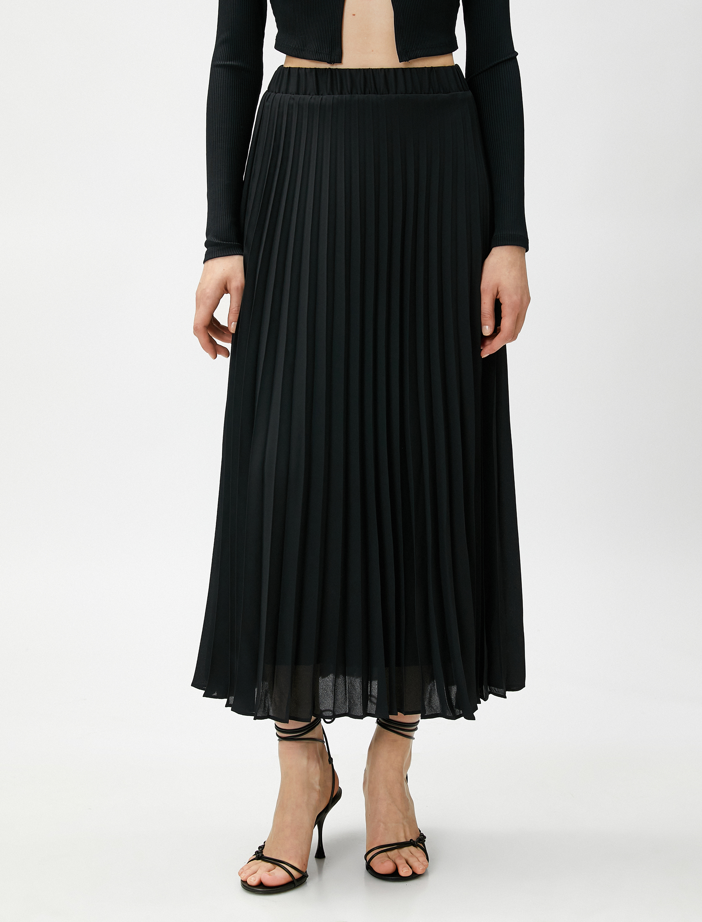   Pileli Etek Uzun Beli Lastikli