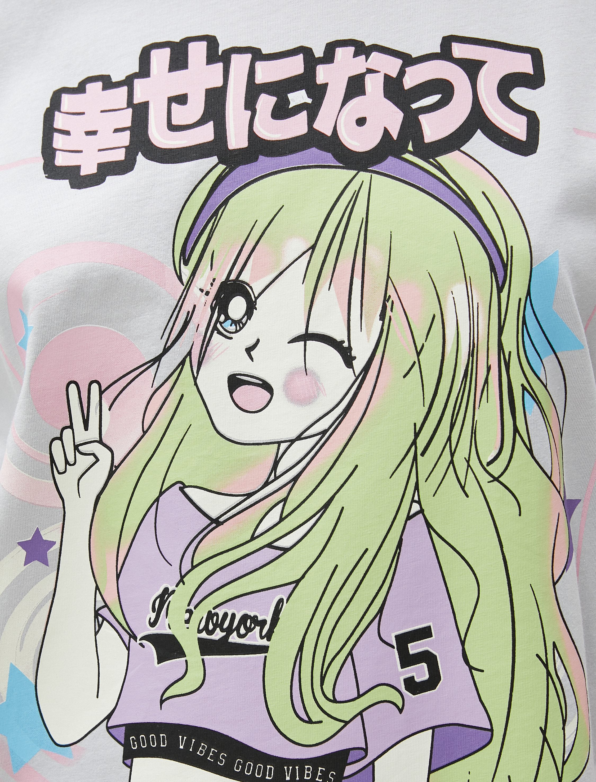   Anime Tişört Baskılı Kısa Kollu Bisiklet Yaka