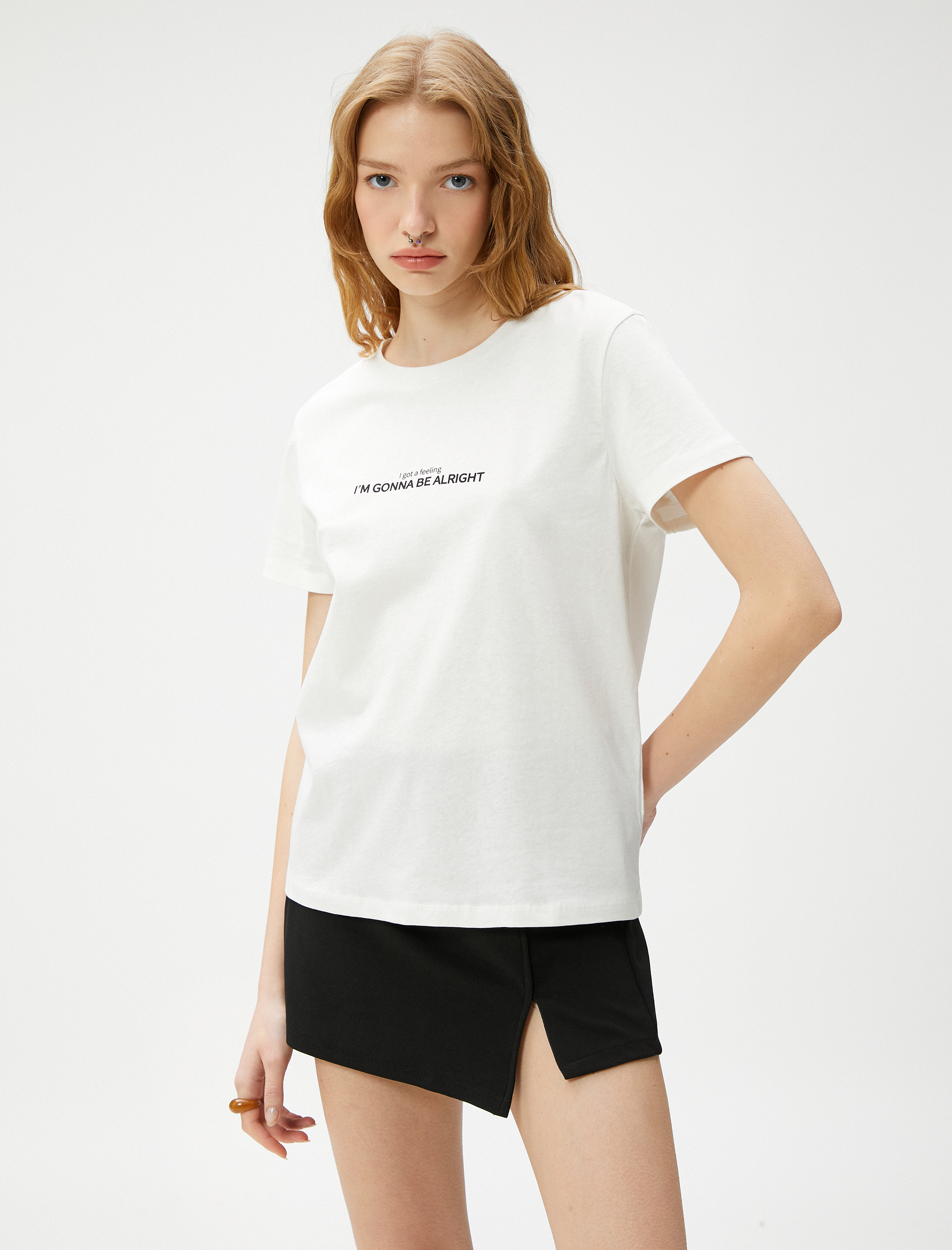   Slogan Baskılı Tişört Bisiklet Yaka Kısa Kollu Basic