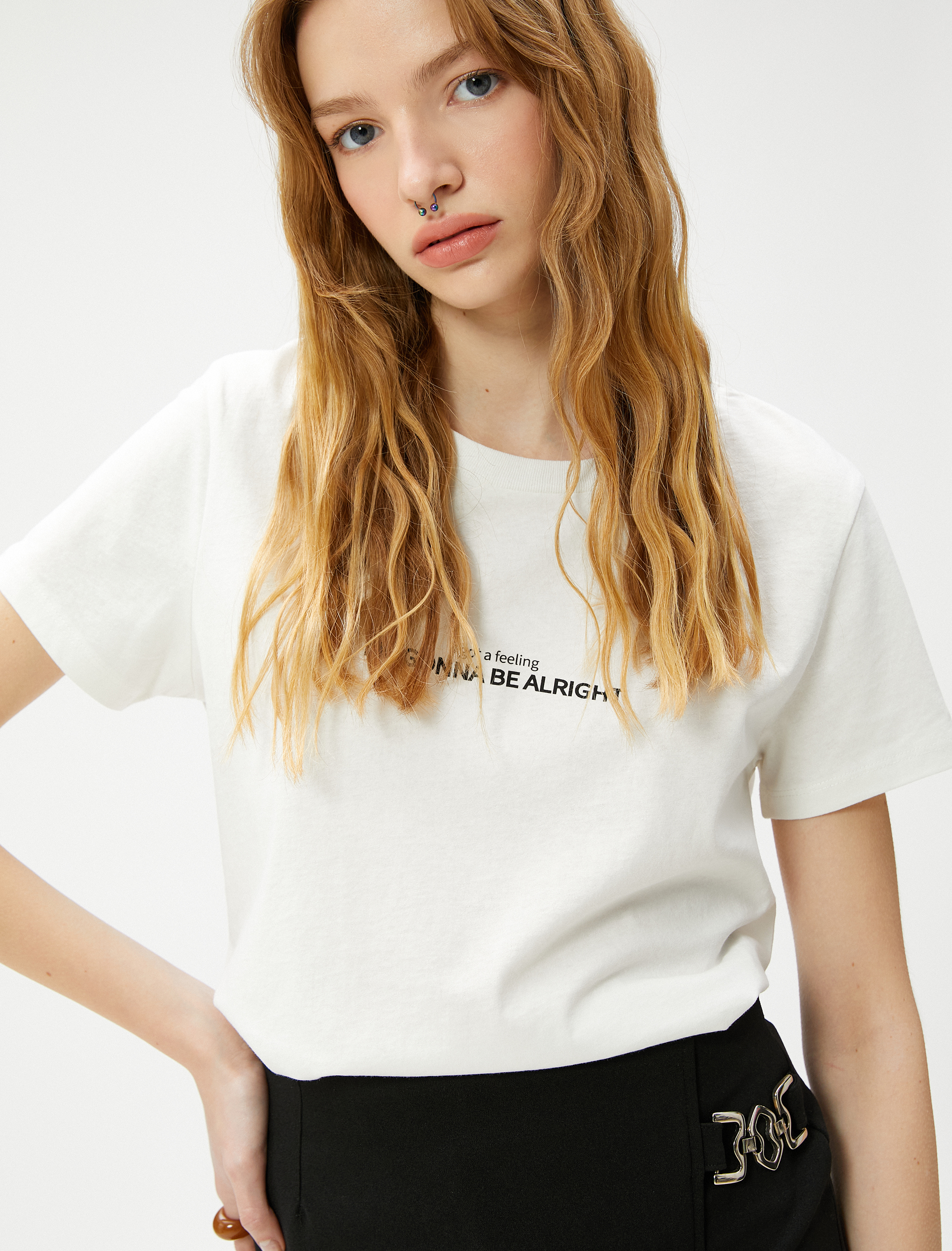   Slogan Baskılı Tişört Bisiklet Yaka Kısa Kollu Basic