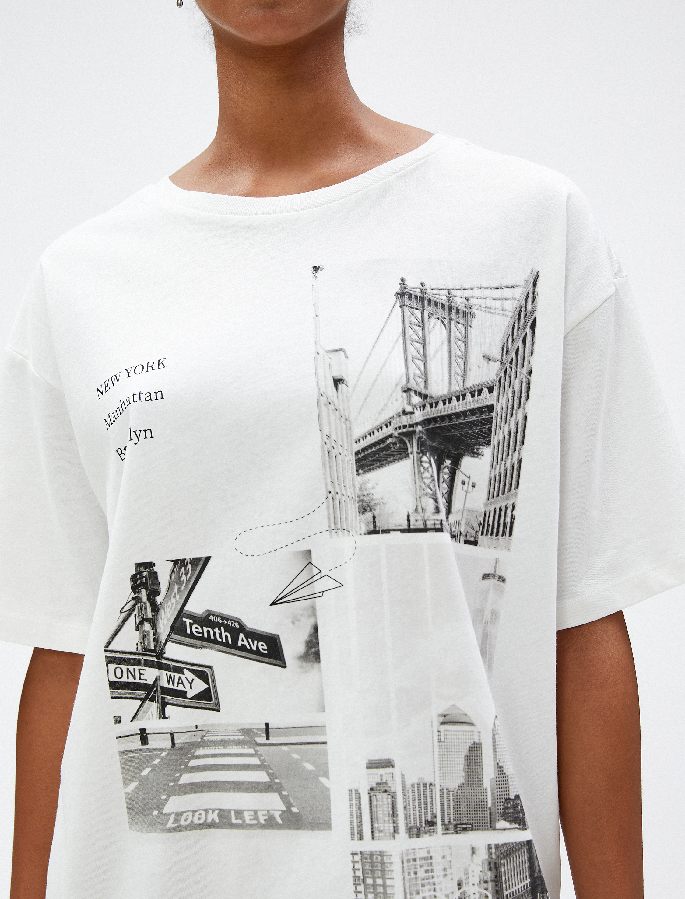   New York Baskılı Tişört Bisiklet Yaka Kısa Kollu Pamuklu