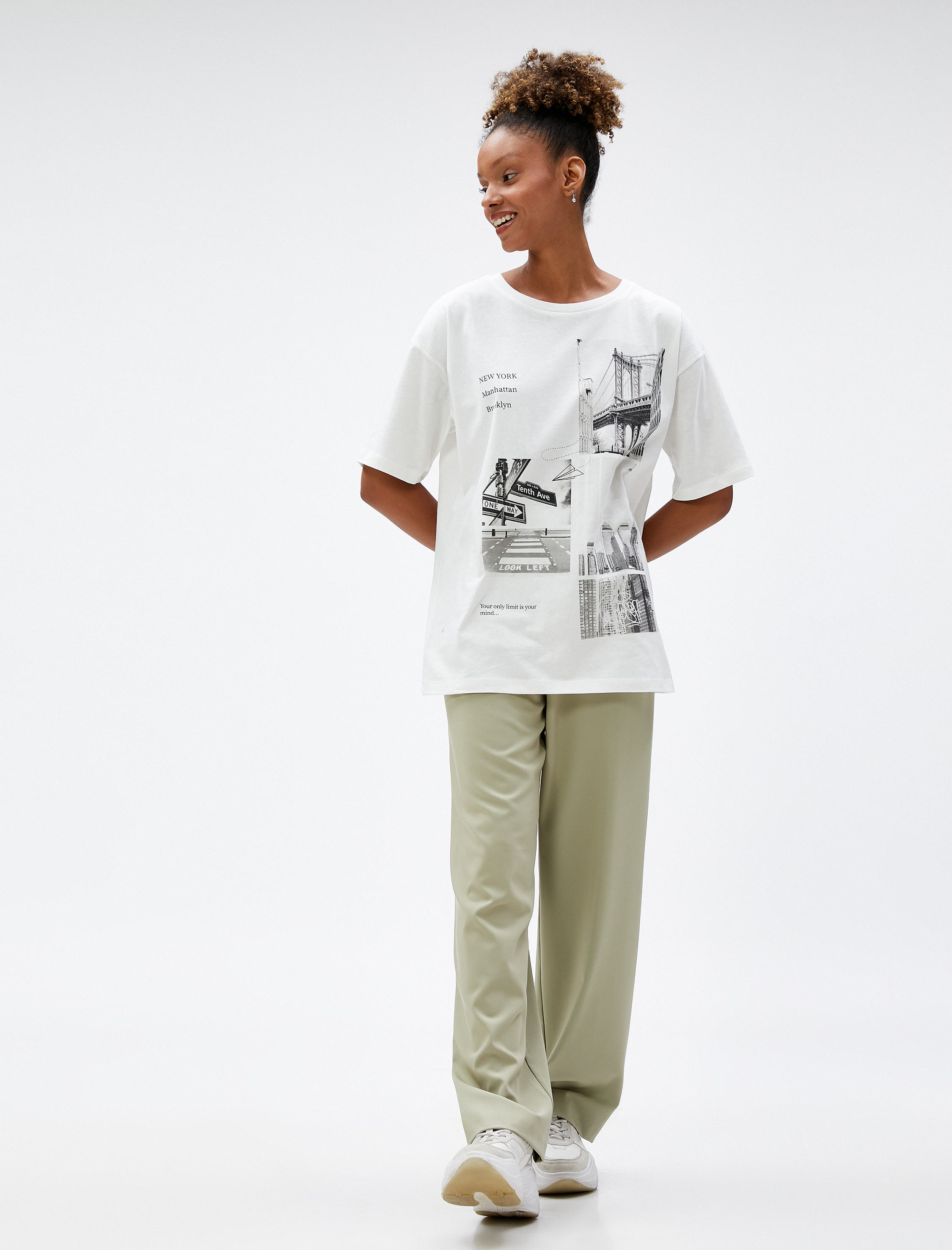   New York Baskılı Tişört Bisiklet Yaka Kısa Kollu Pamuklu