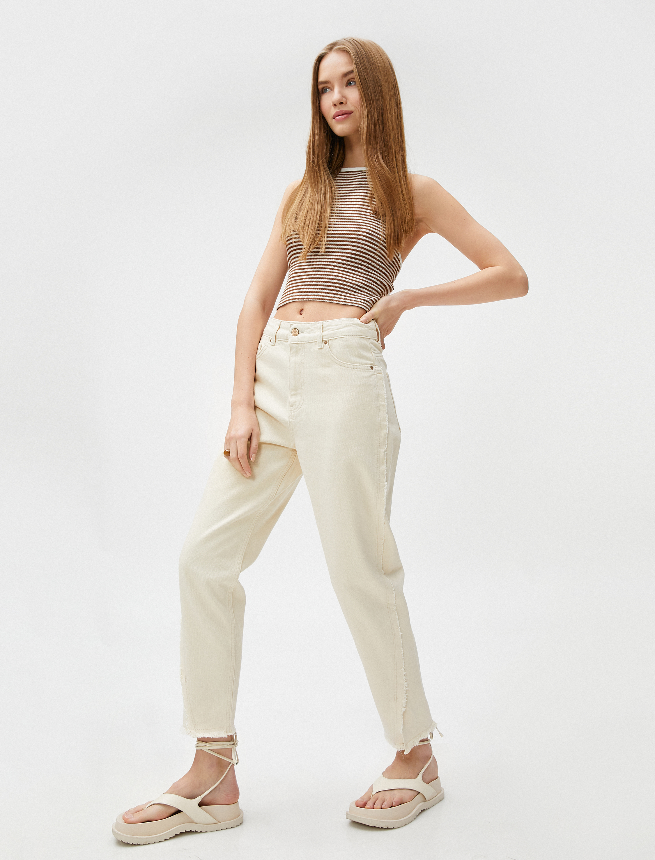   Yüksek Bel Kot Pantolon Rahat Kesim Hafif Dar Paça - Mom Jean