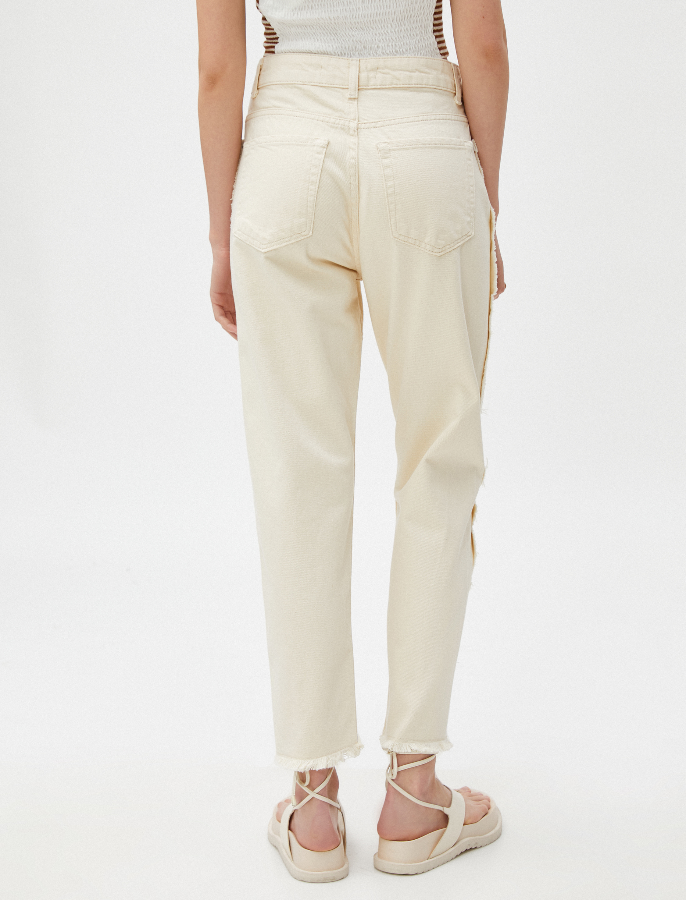   Yüksek Bel Kot Pantolon Rahat Kesim Hafif Dar Paça - Mom Jean